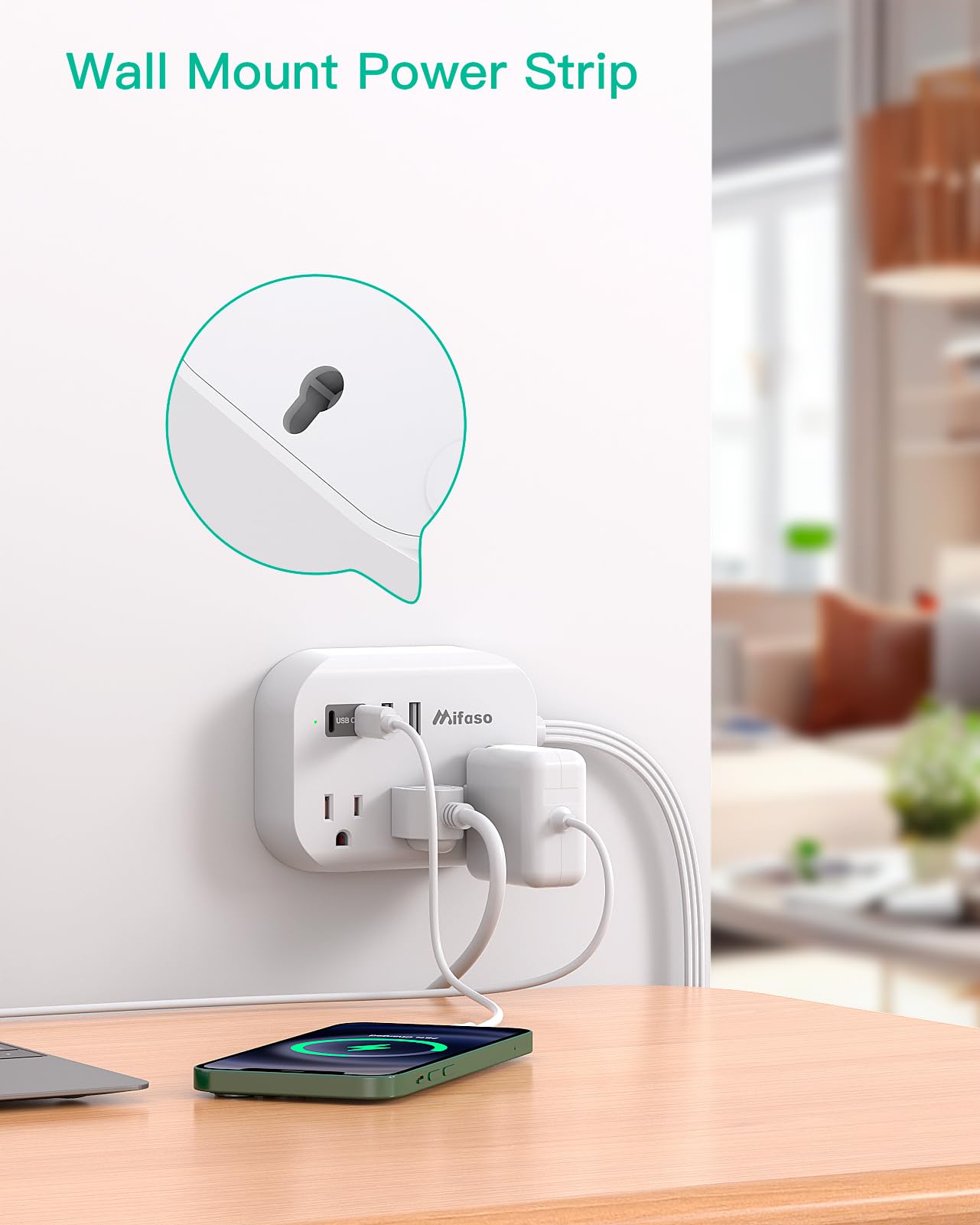 Mifaso 5Ft Power Strip with 4 USB Ports