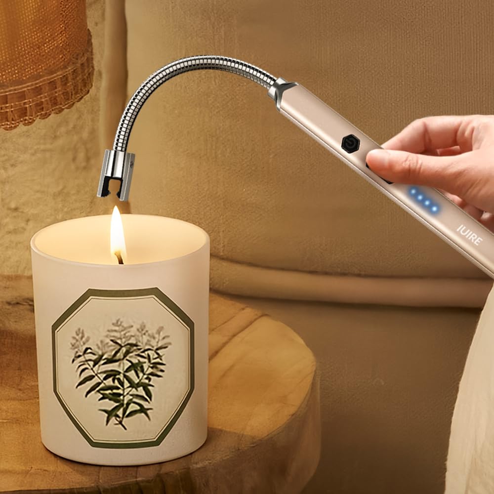 IUIRE Candle Lighter Electric Rechargeable Arc Lighter with LED Battery Display Long Flexible Neck USB C Lighter (Grey)