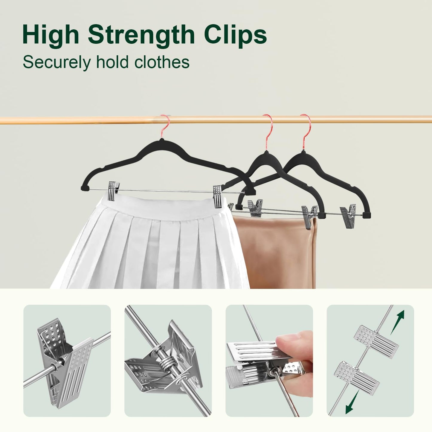 Heavy-Duty Velvet Pants Hangers with Clips, 24-Pack