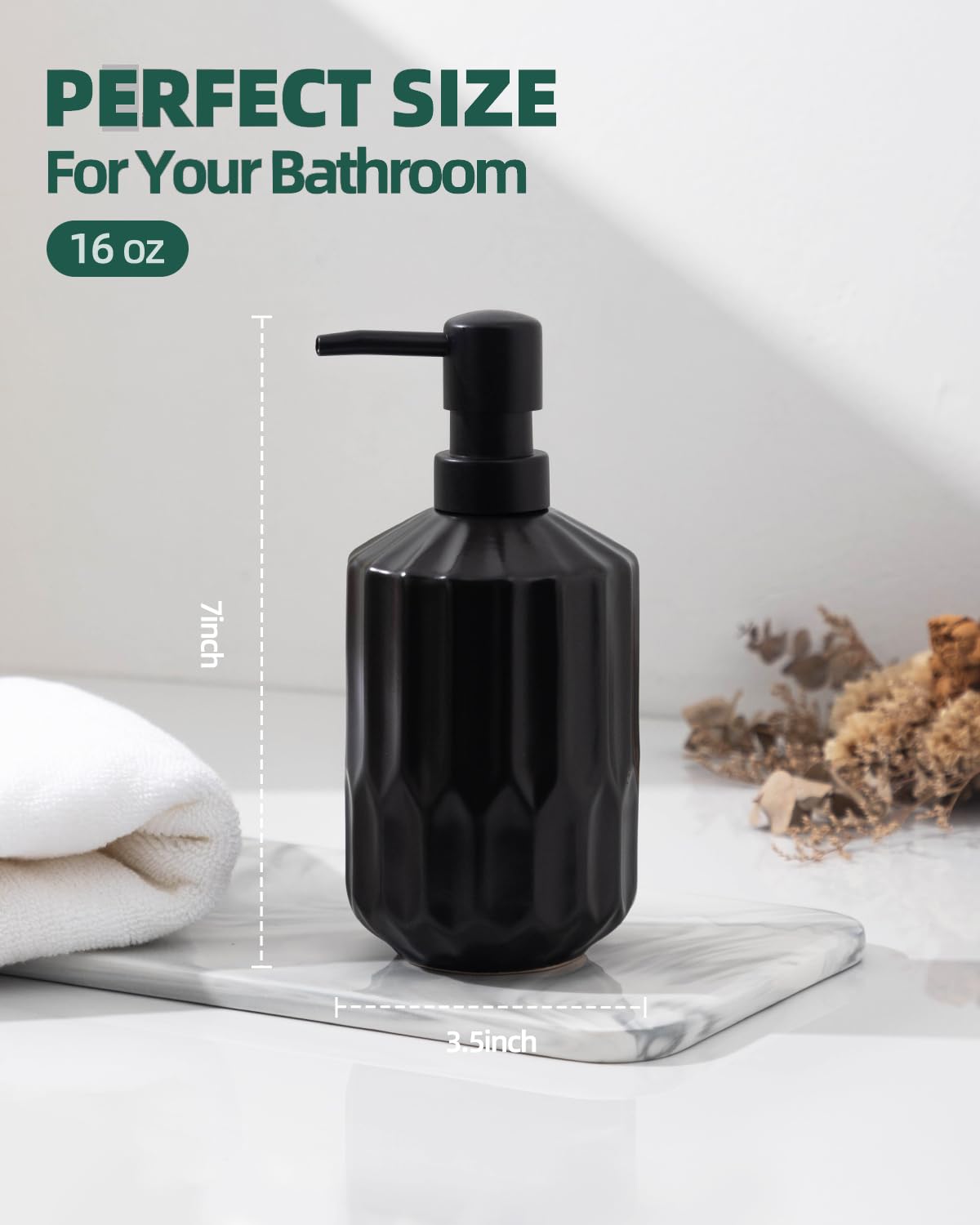 Ceramic Soap Dispenser Set with Funnel, Black