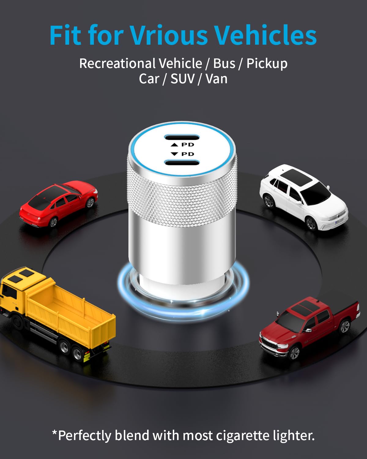 72W Dual USB C Car Charger with Cables