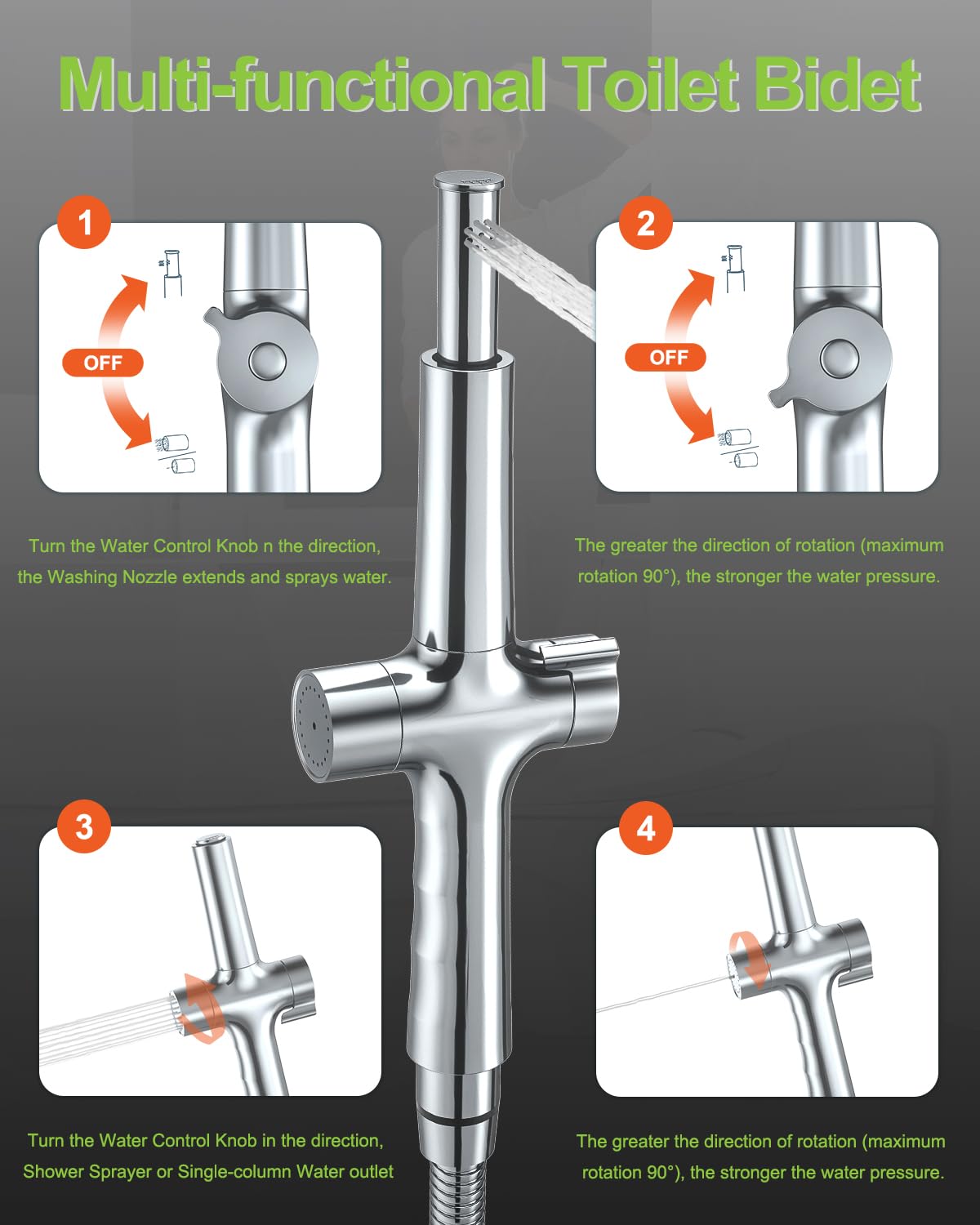 Handheld Bidet Sprayer with Dual Nozzle System