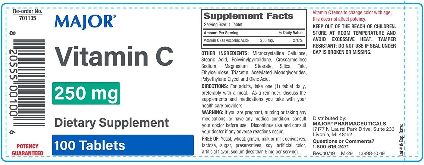MAJOR Vitamin C 250mg Dietary Supplement Tablets