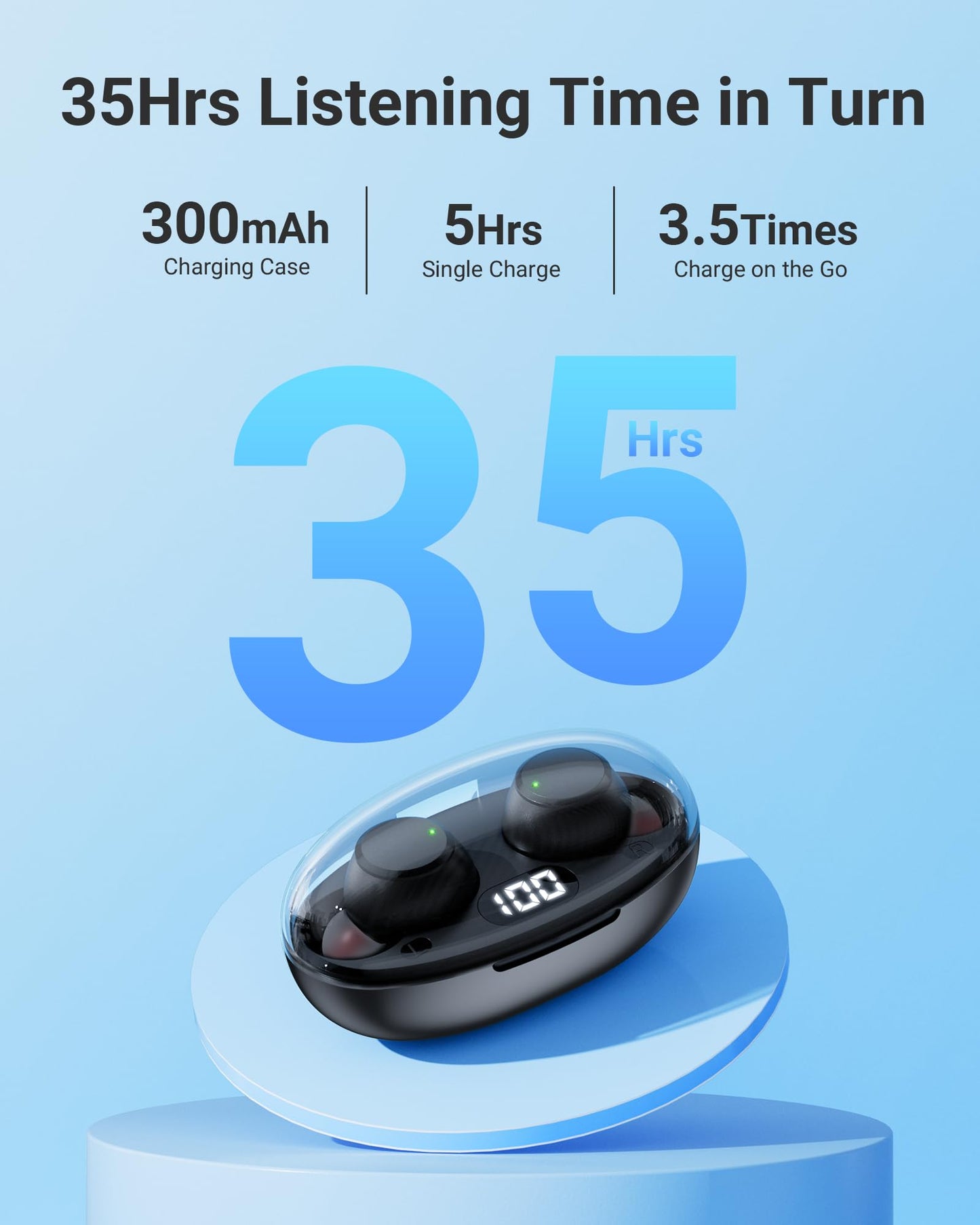 Wireless Bluetooth Earbuds with LED Power Display