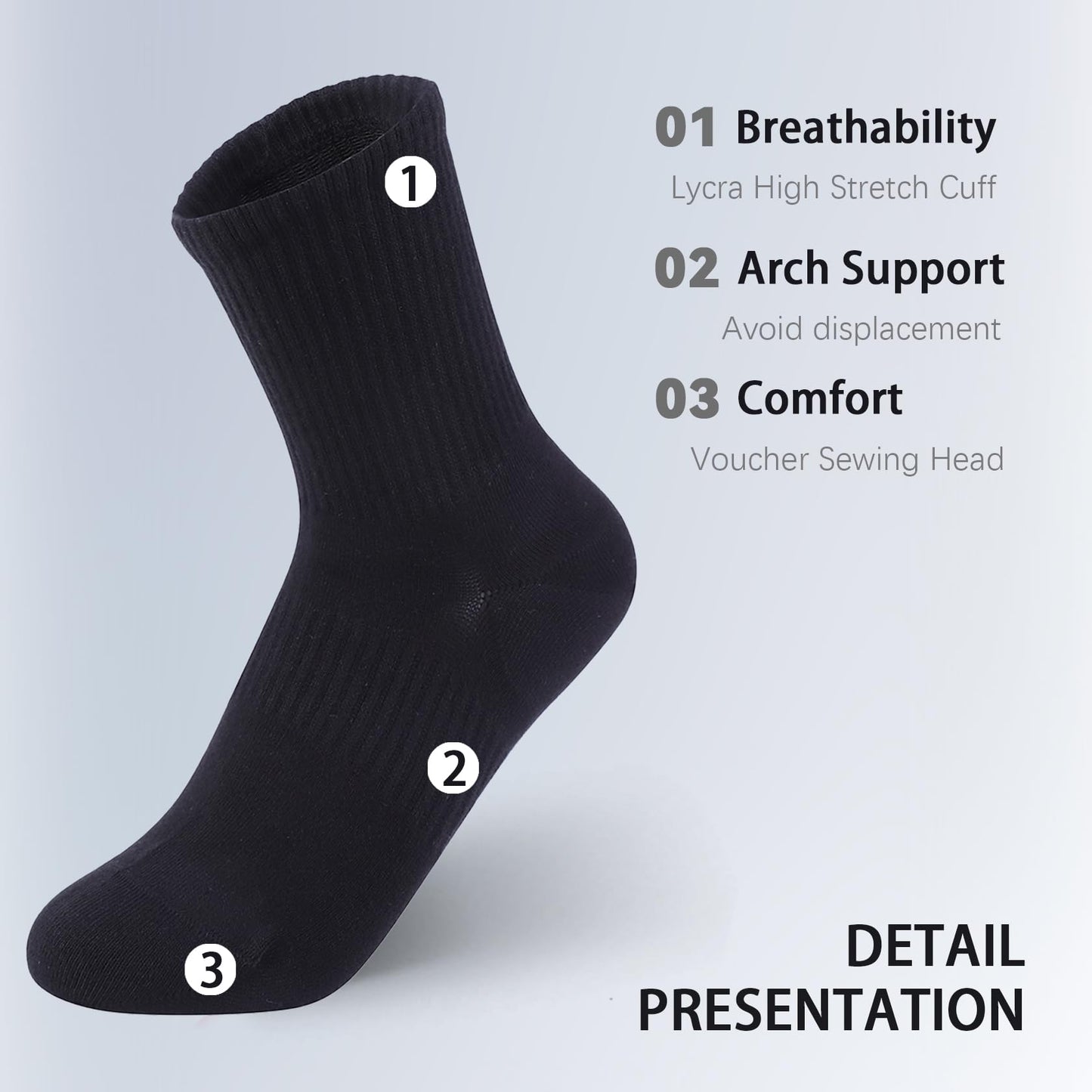 TikMox Athletic Running Socks with Arch Compression, Cotton Cushioned Crew Socks for a Secure Fit, White Black for Men & Women(3-6 pairs)
