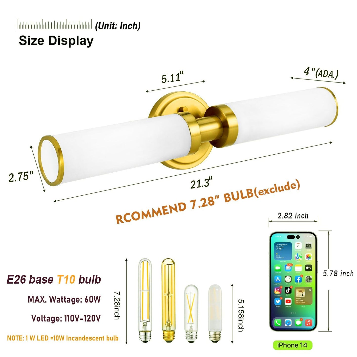 Mecuss Modern Vanity Lights for Bathroom: 21inch Wall Mounted Sconces Wall Lighting Fixtures, White Glass with Elegant Brushed Gold Brass Finish for Bedroom Over Mirror(Bulb Exclude)