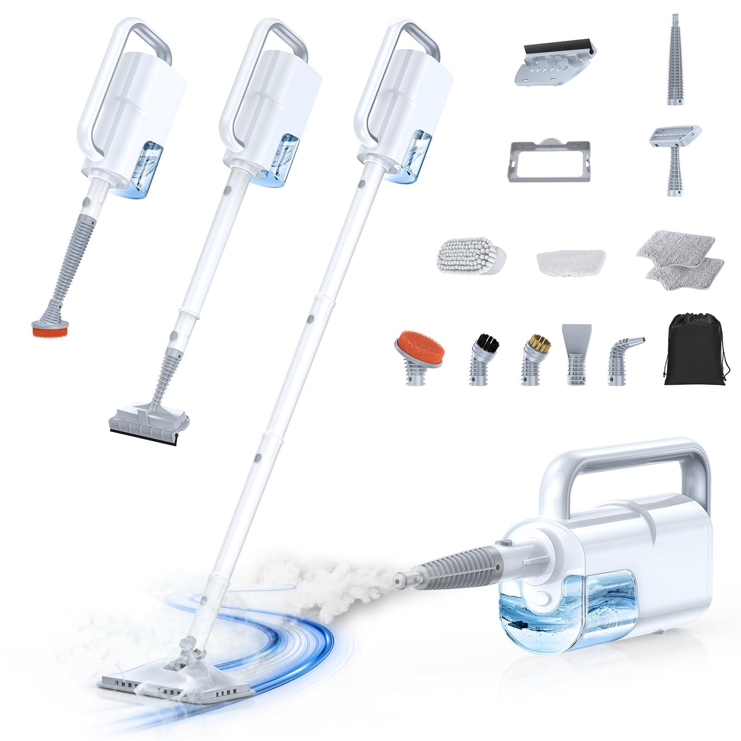 LABIGO 10-in-1 Steam Mop with Detachable Handheld Steamer, 350ml Tank, 10s Heat-Up, 248°F Steam Cleaner, 2-Level Control and Swivel Head for Floors, Carpets, Tiles, BBQ grill and Multi-Surface