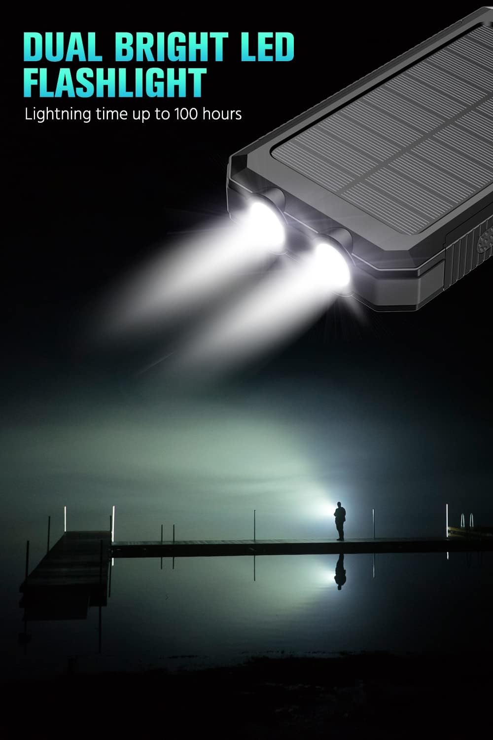 Feeke 36800mAh Solar Power Bank with Flashlight