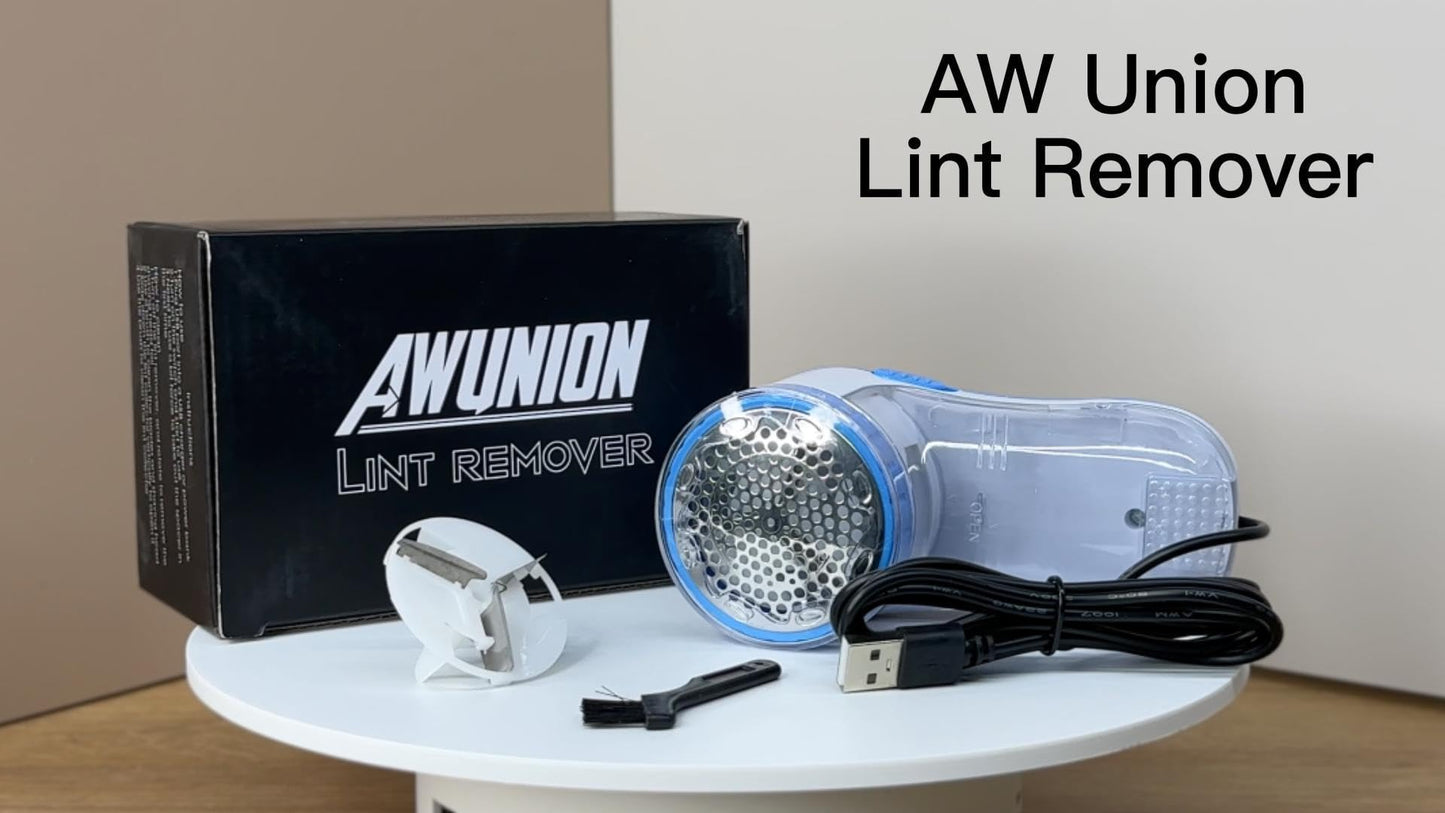 Fabric Shaver Lint Remover, AW union USB Powered Lint Shaver Efficiently Remove Lints from Fabrics, Clothes, Upholstery - 70" Cord - 2 Replacement Blade - Blue