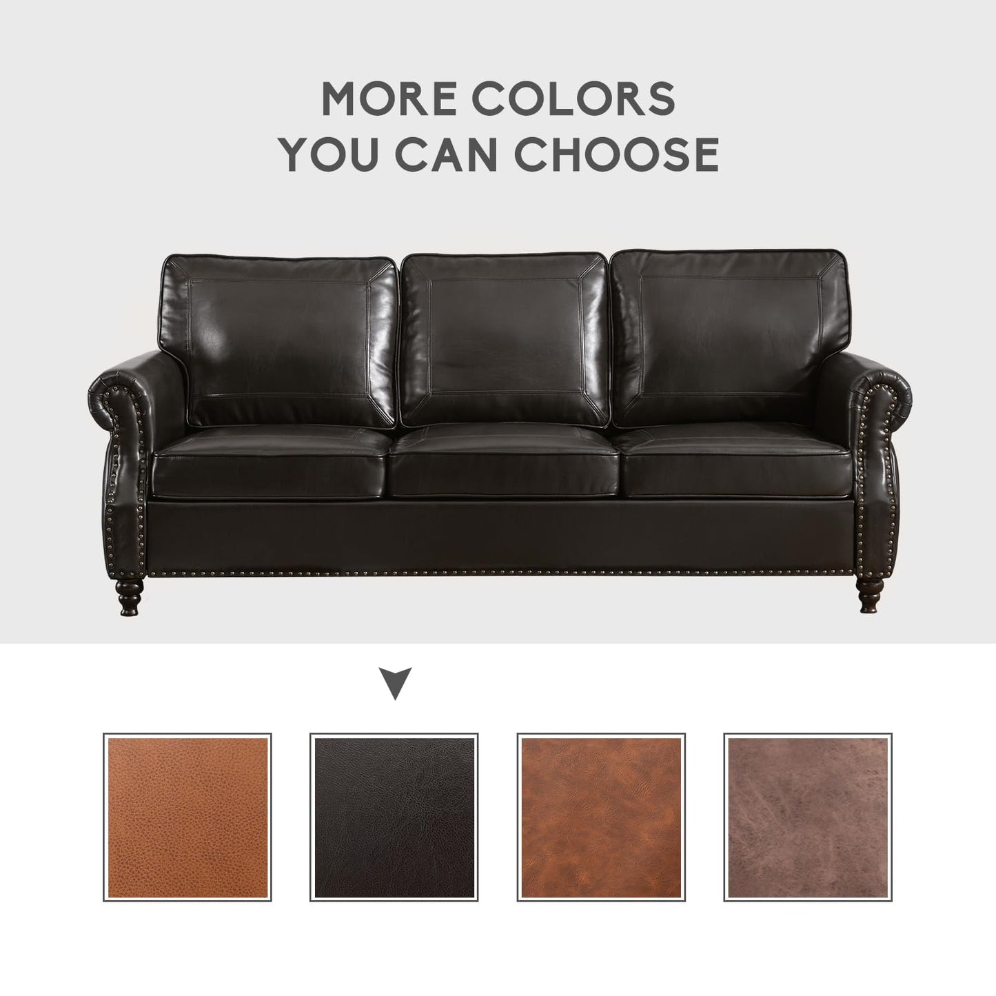 Dreamsir 79'' Traditional Faux Leather Sofa Couch with Nailhead Trim, Classic 3-Seater Couch with Rolled Arms for Living Room, Bedroom, Apartment, Easy Assembly (Charcoal)