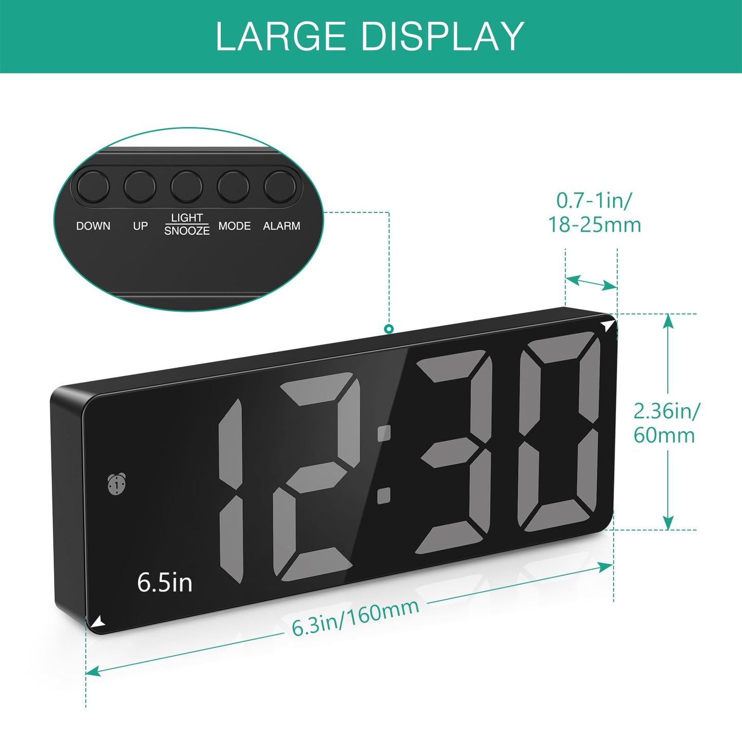 ORIA LED Alarm Clock with USB and Snooze