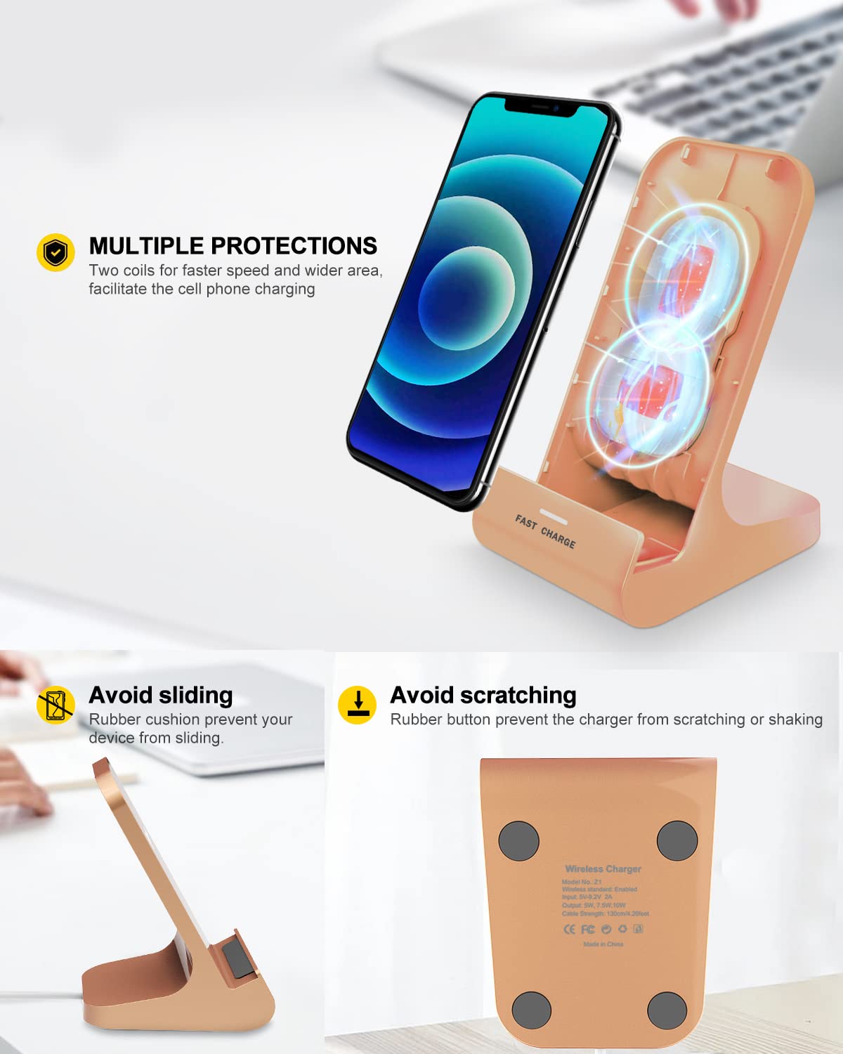 10W Wireless Charger Stand for iPhone & Samsung