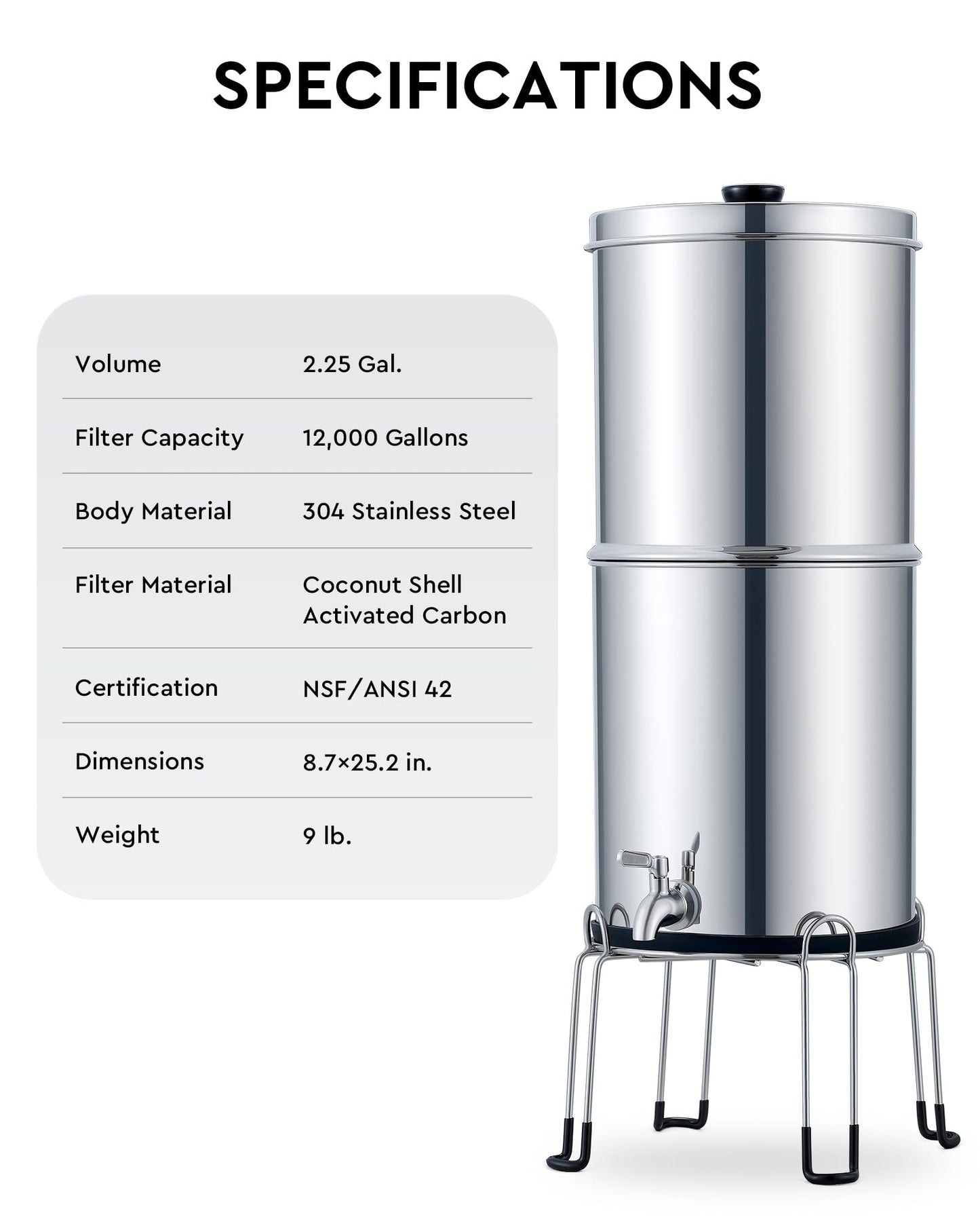 CO-Z 2.25 Gal Stainless Steel Water Filter System