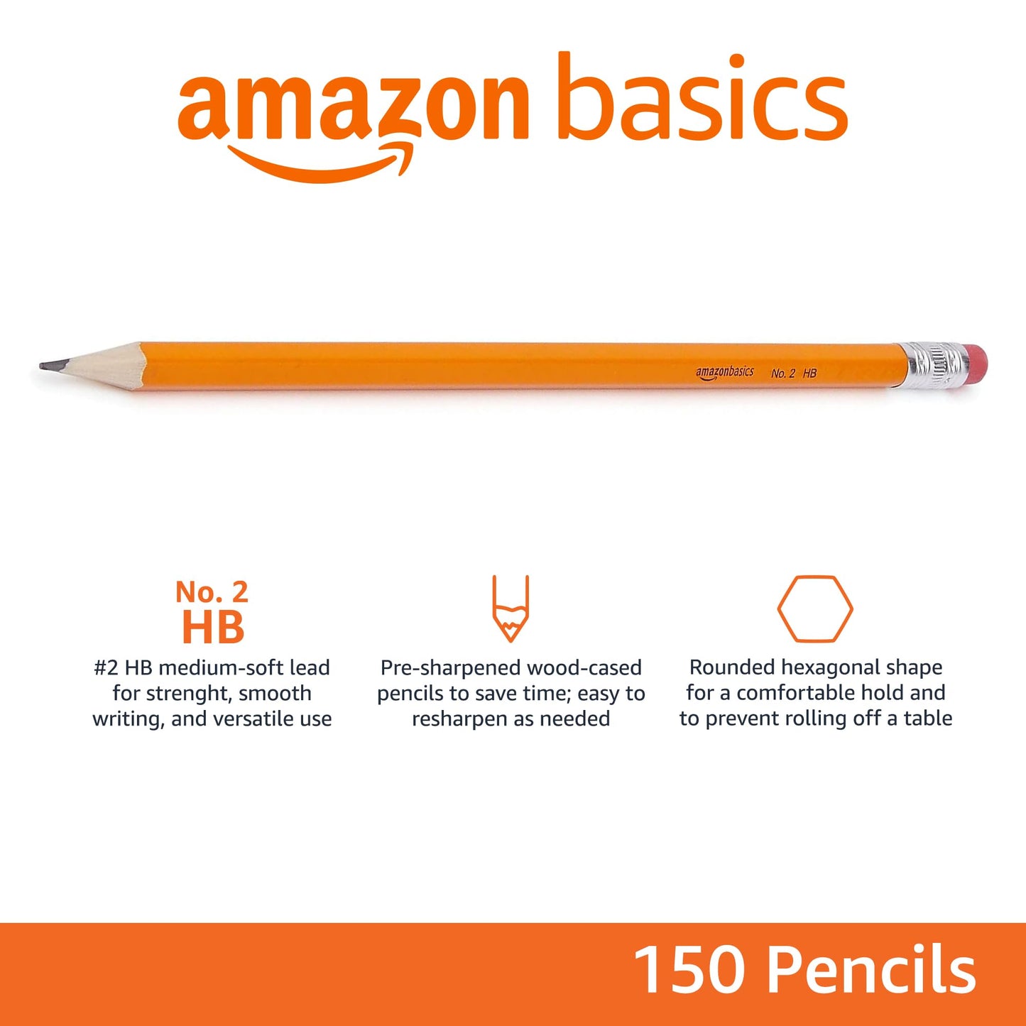 Amazon Basics Pre-Sharpened #2 Pencils, 150 Count