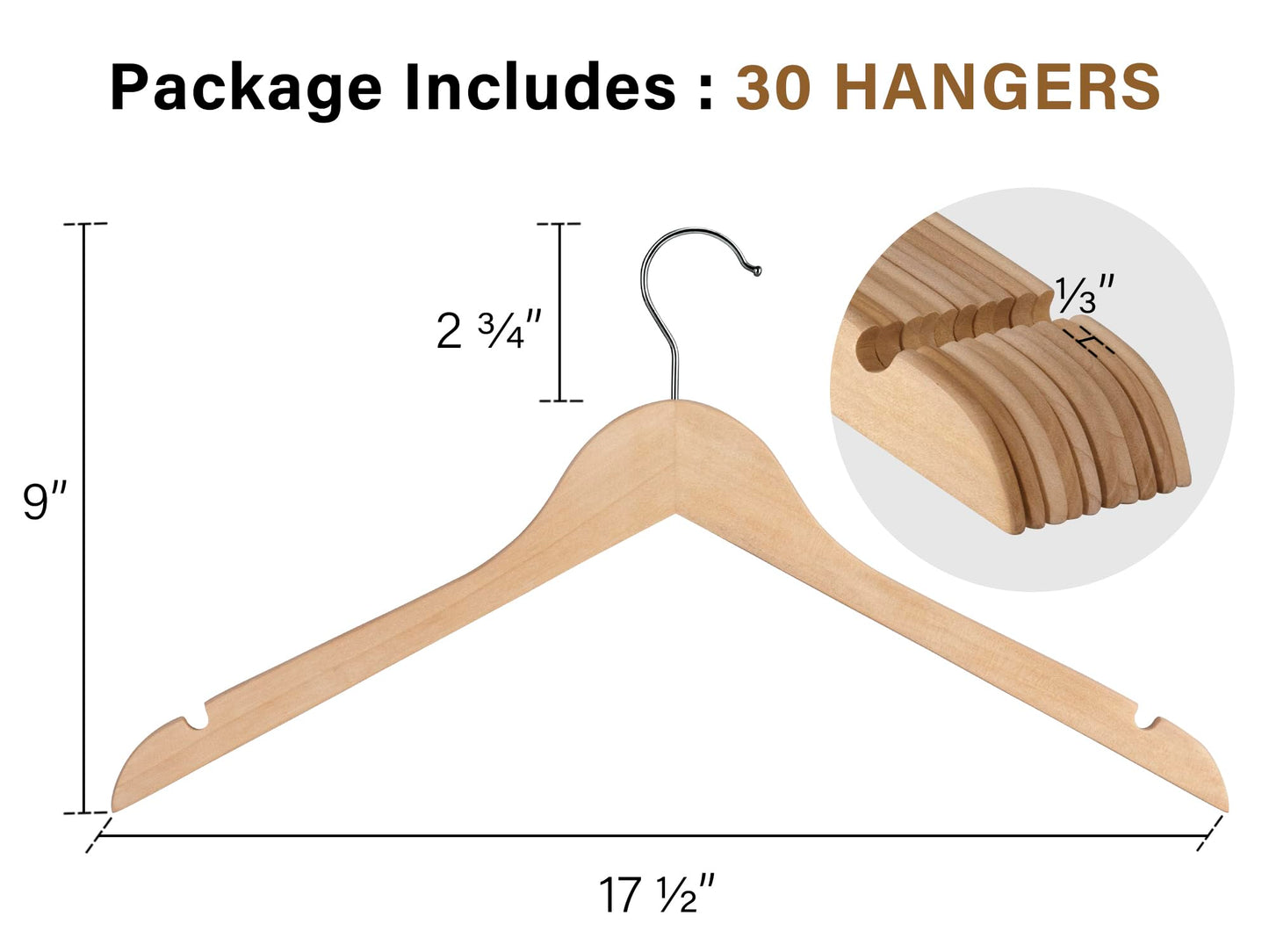 30 Pack StorageWorks Wooden Clothes Hangers