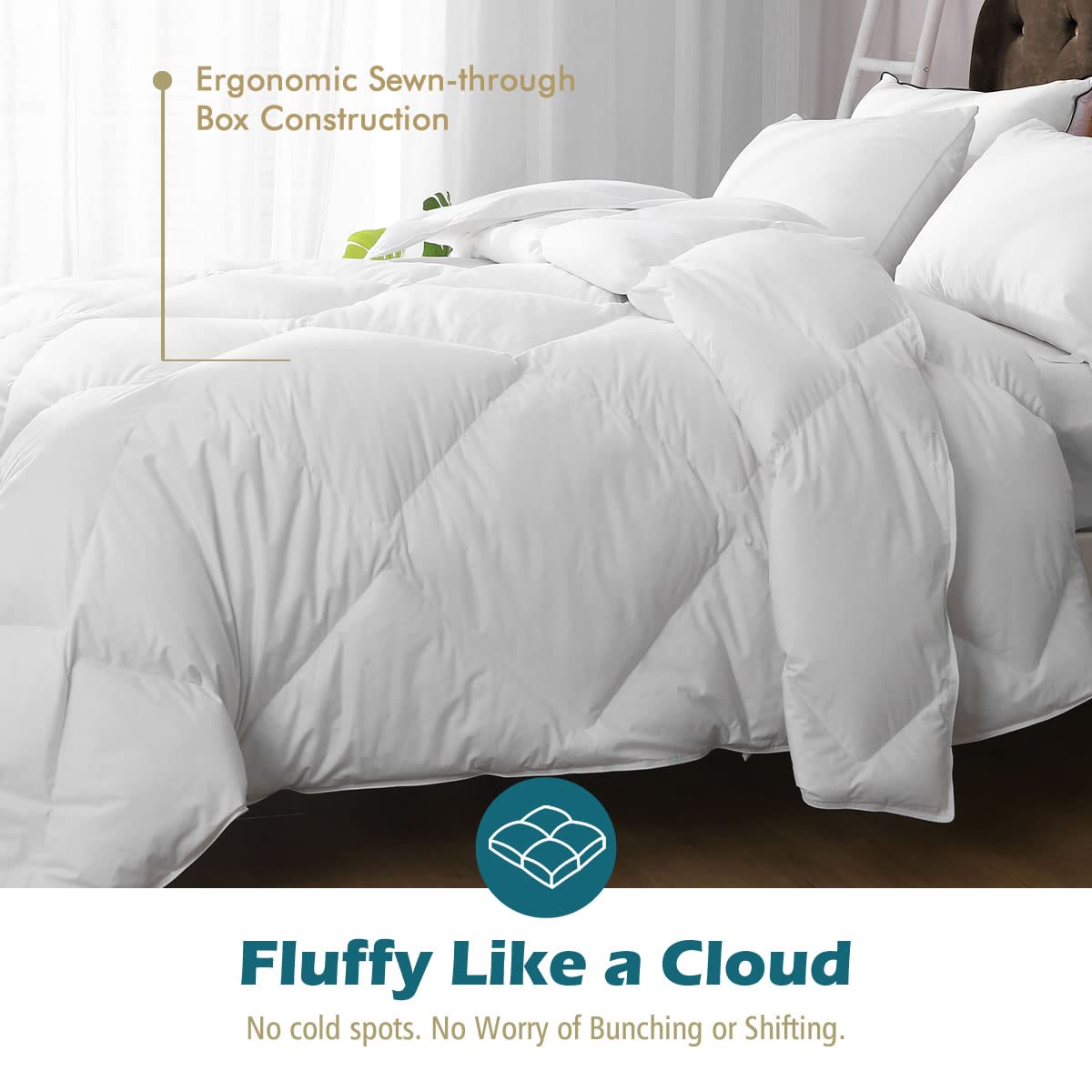 Cobnom Organic Feathers Down Comforter Twin Size, All Season Feathers Down Duvet Insert, Soft 100% Cotton Covered Bed Comforter Insert with Ties, Ivory White, 68x90