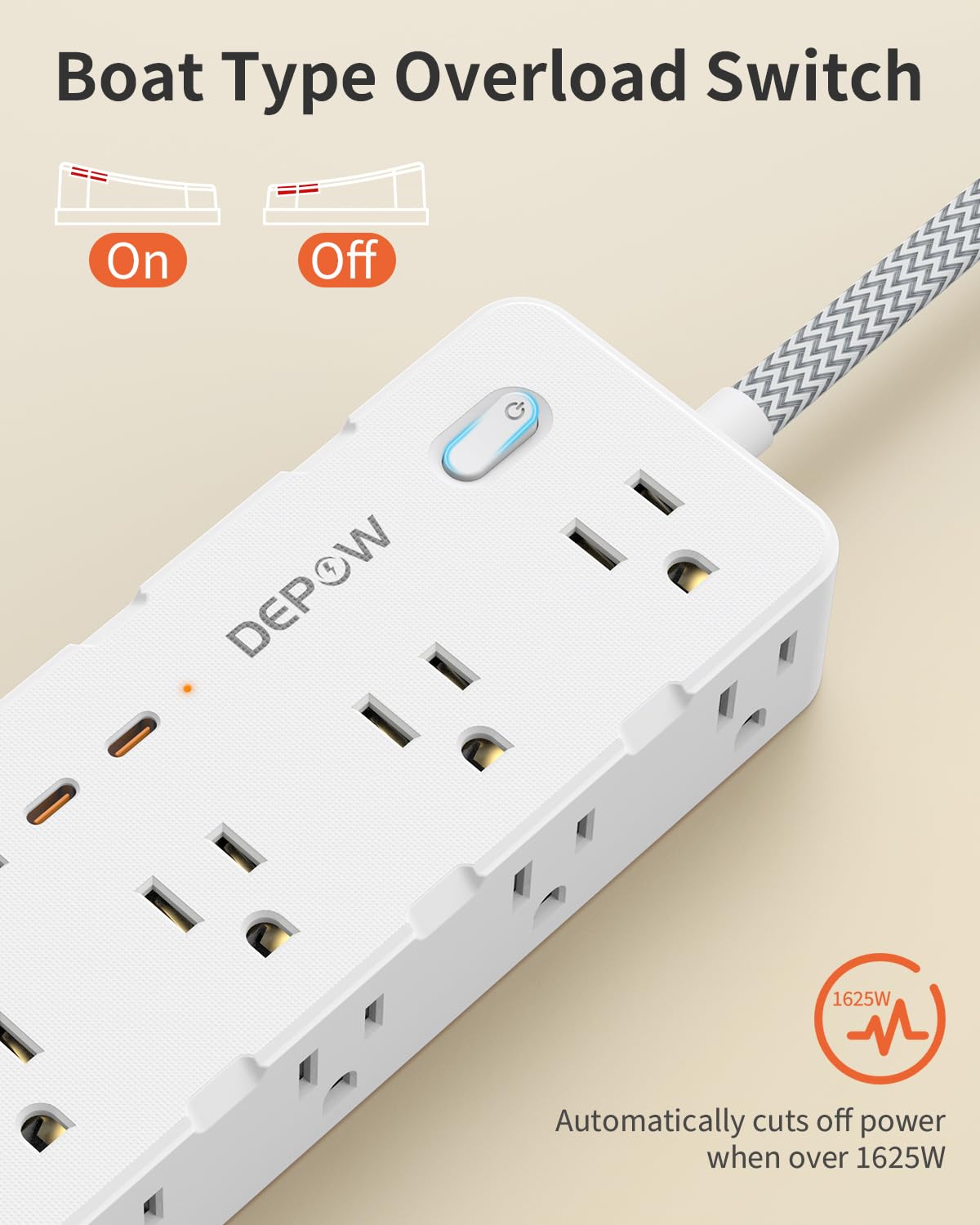 DEPOW 8 Outlet Surge Protector with USB Ports