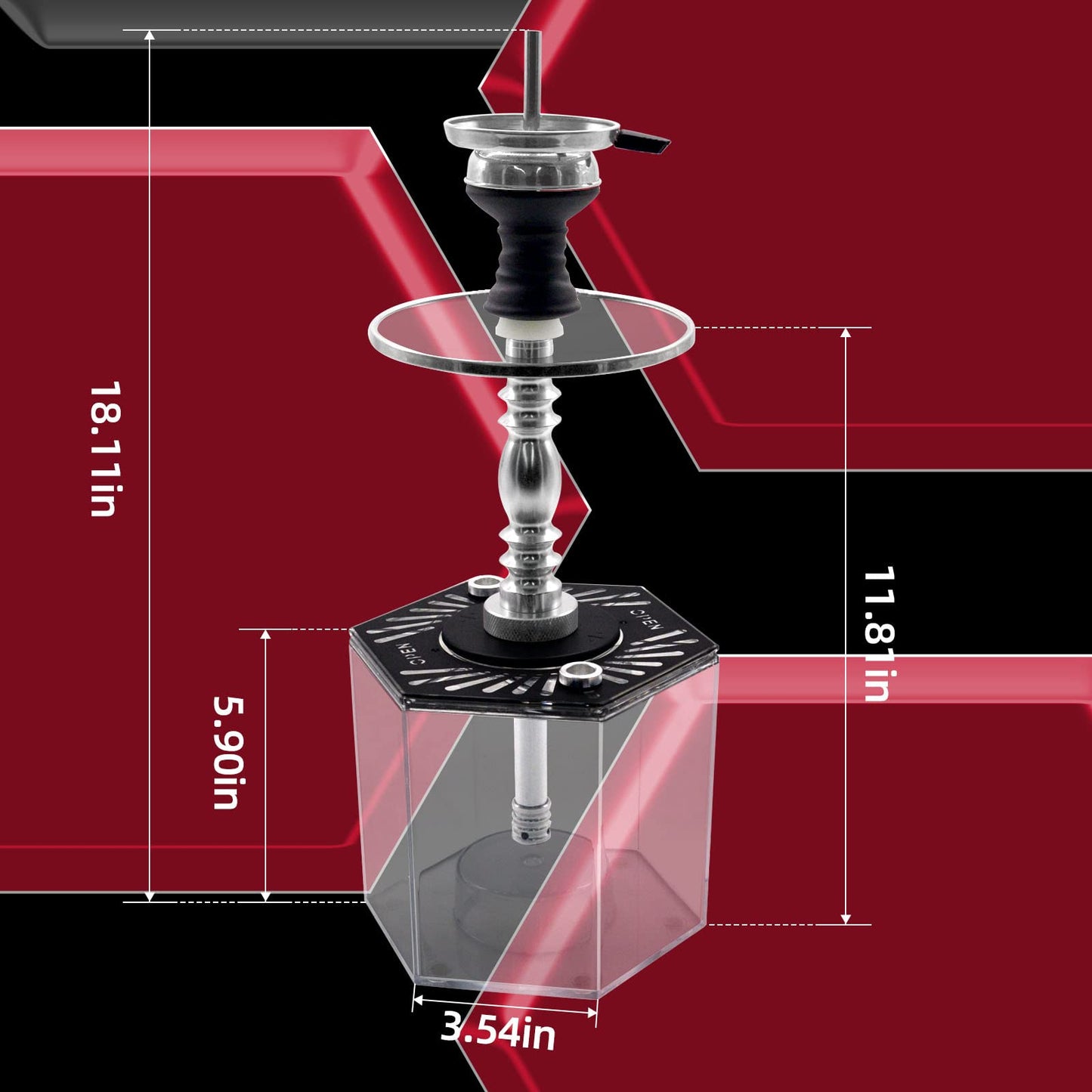 QiQiCi Hookah 2 Hose Hookah Set With Everything Modern Hexagon Plus Acrylic Hookah Shisha With Hookah Accessories LED Hookah With Hookah Bowl Coal Holder Hookah Tongs 5 Hookah Tips (BluePlus)