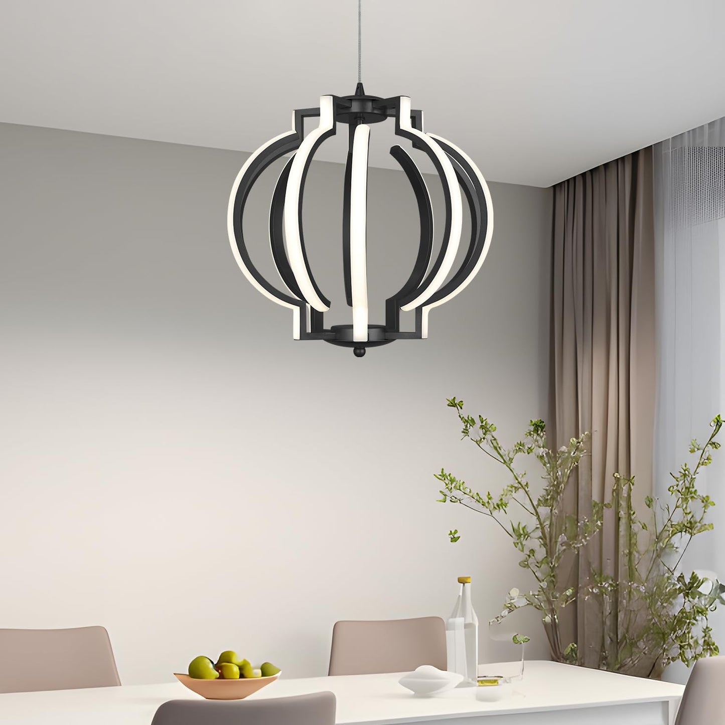 Bisect Black Modern Led Chandelier,Globe Dimmable Adjustable Round Hanging Lamp 4000K,Easy Install Suitable Pendant Light Fixturs for Dinning Room Bedroom Kitchen Island Corridor(10Light)