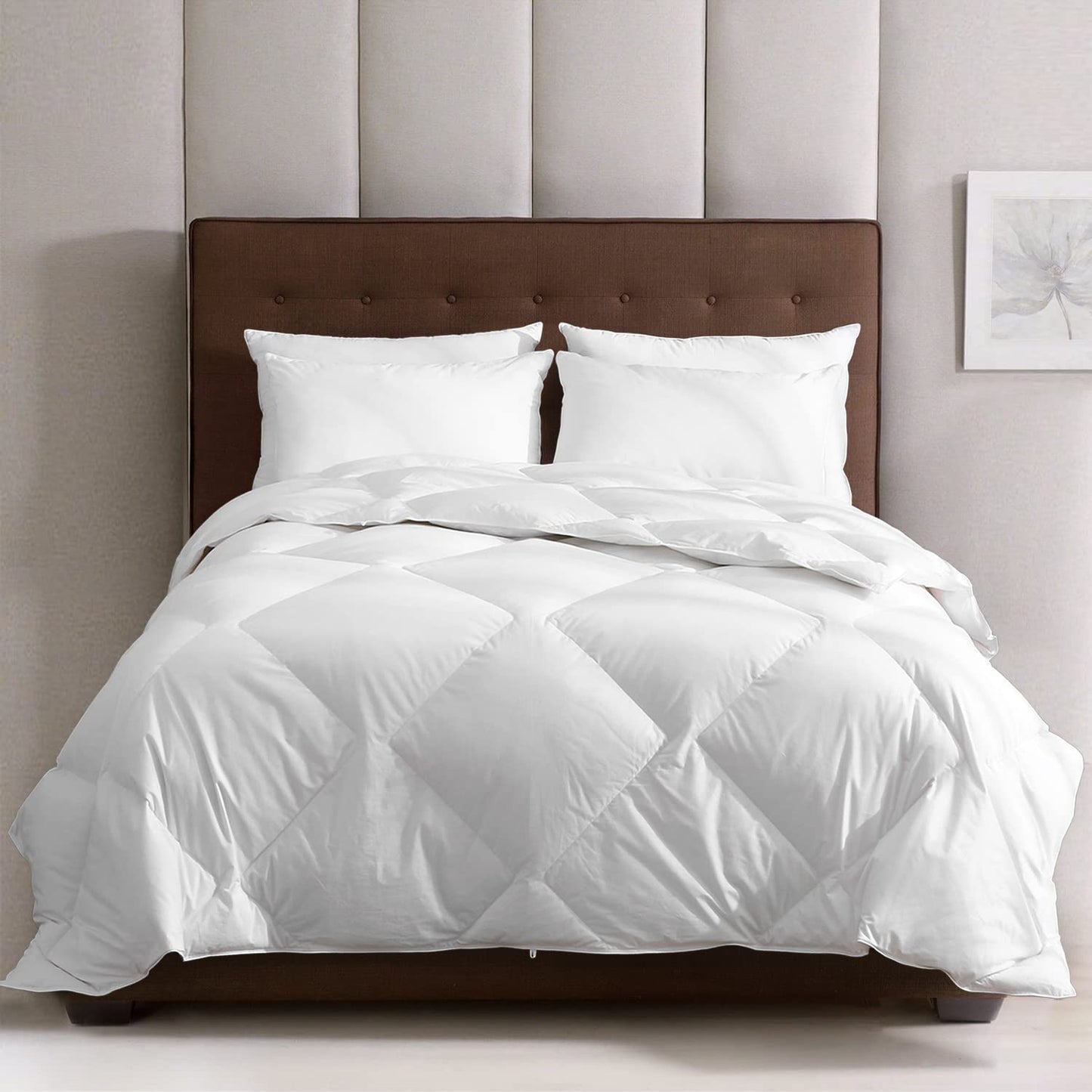 Cobnom Organic Feathers Down Comforter Twin Size, All Season Feathers Down Duvet Insert, Soft 100% Cotton Covered Bed Comforter Insert with Ties, Ivory White, 68x90