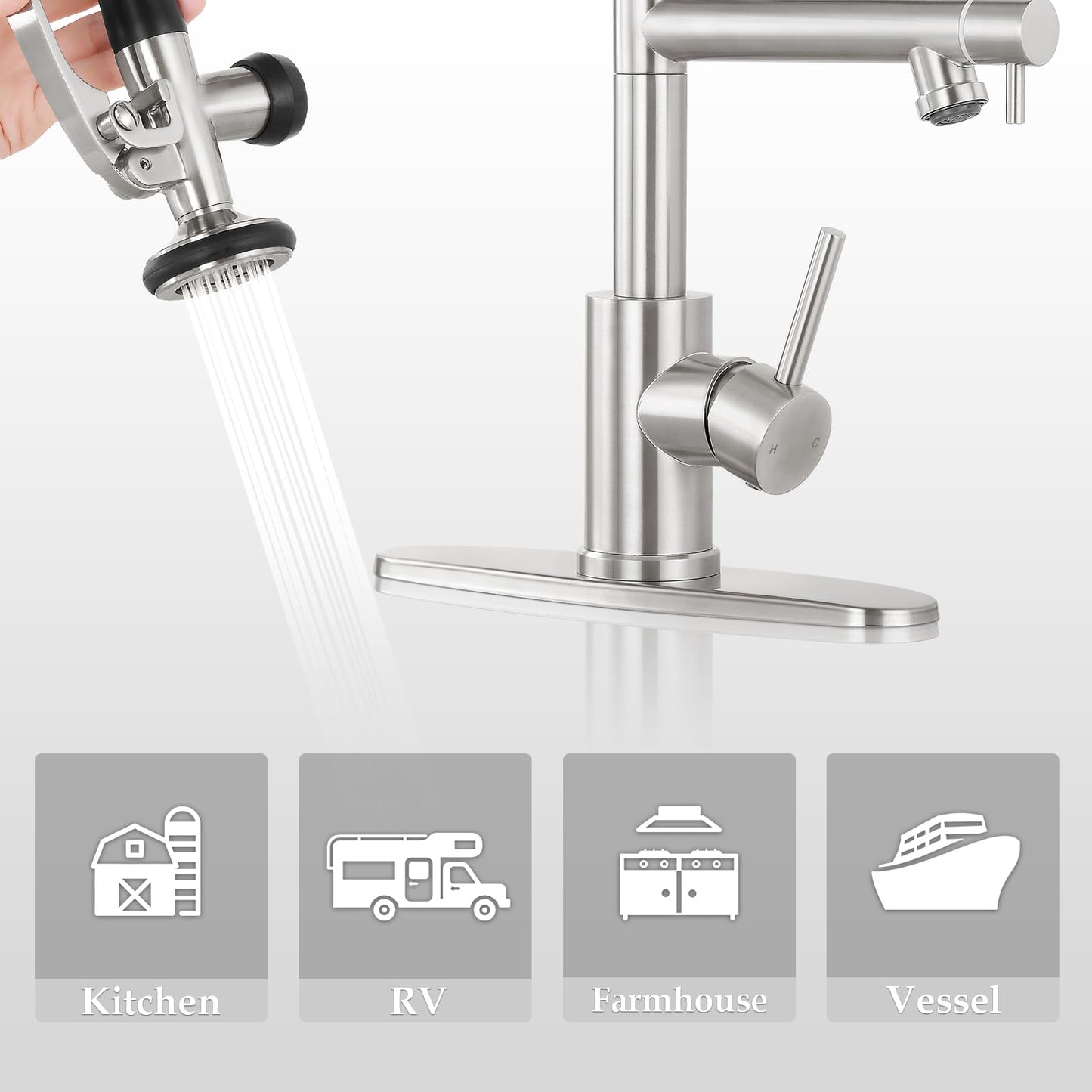 Dual Spout Kitchen Faucet with Pull Down Sprayer