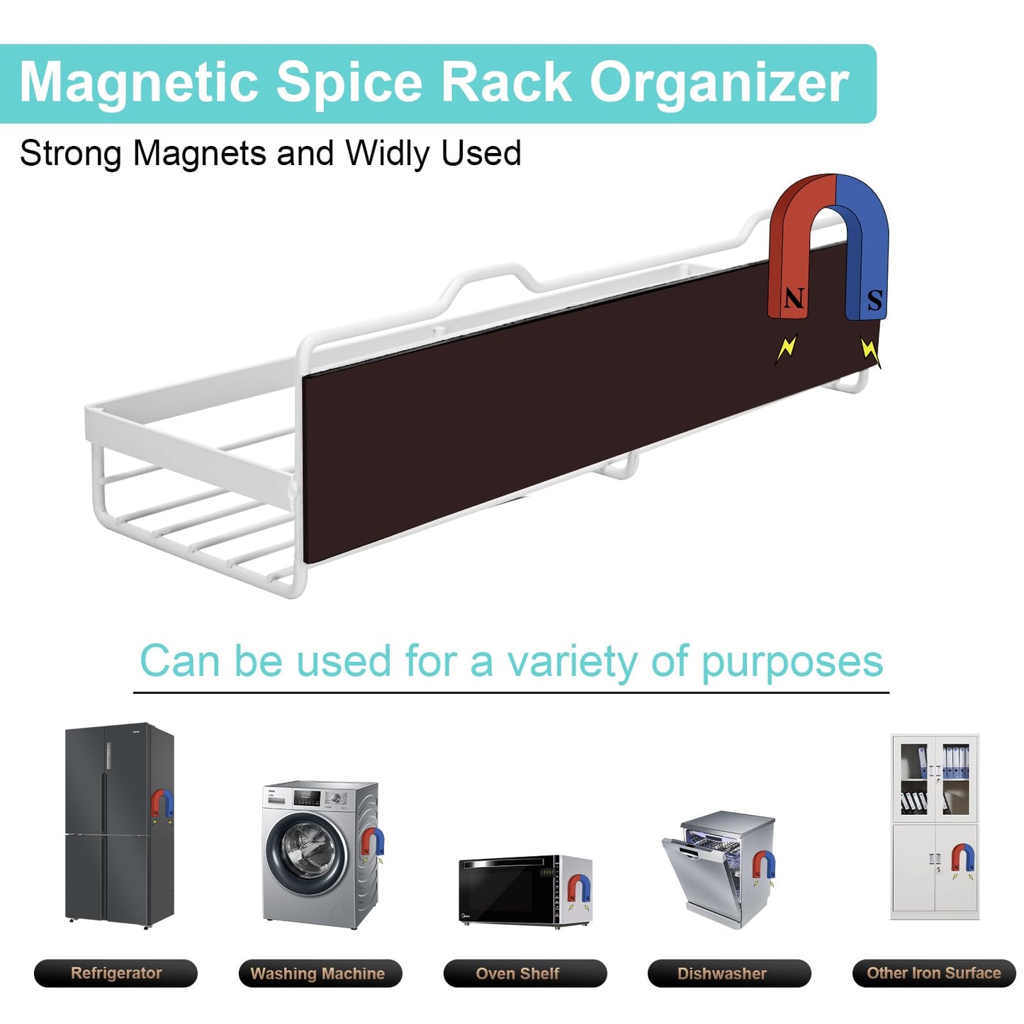 HCBaoXGui Magnetic Spice Rack for Refrigerator,5 Pack Magnetic Shelf for Fridge Magnetic Organizer Seasoning Rack Kitchen Organizer with 13 Magnetic Hooks,Refrigerator Magnet Shelf (White)
