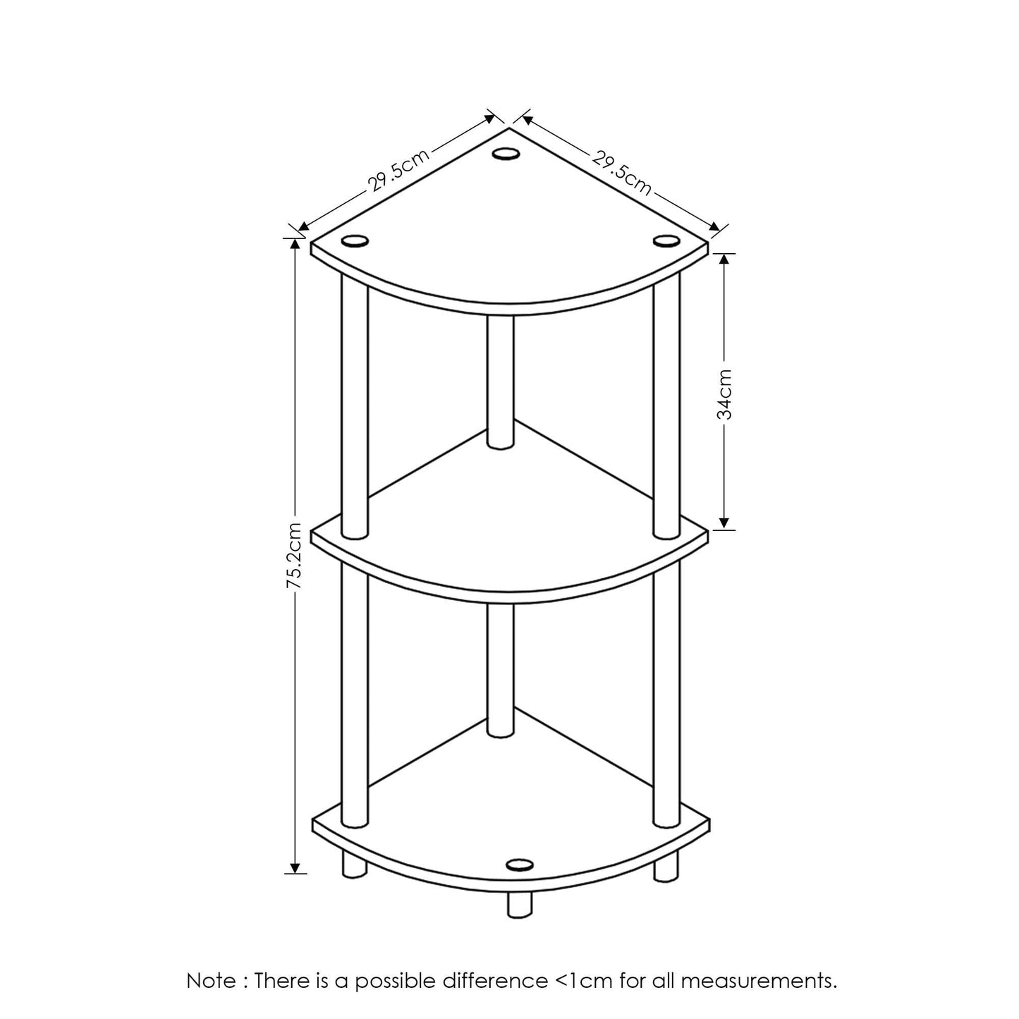 Furinno - 12077DWN Turn-N-Tube 3-Tier Corner Display Rack Multipurpose Shelving Unit, Dark Walnut