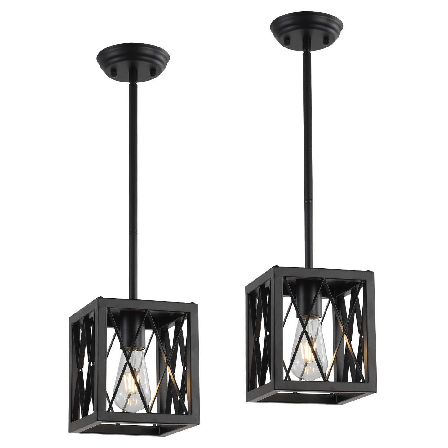 Farmhouse Black Pendant Lights for Kitchen, 2-Pack