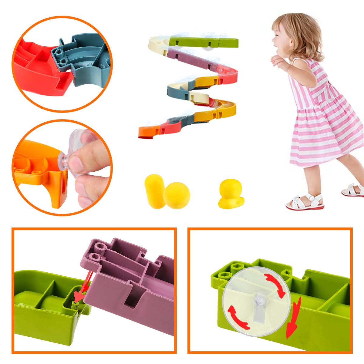 Think Wing Bath Toys Water Ball Track for Kids for Wall Bathtub Toy Slide for Toddlers 3 4 5 6 Years 37 Pcs DIY Take Apart Set Shower Gift for Children