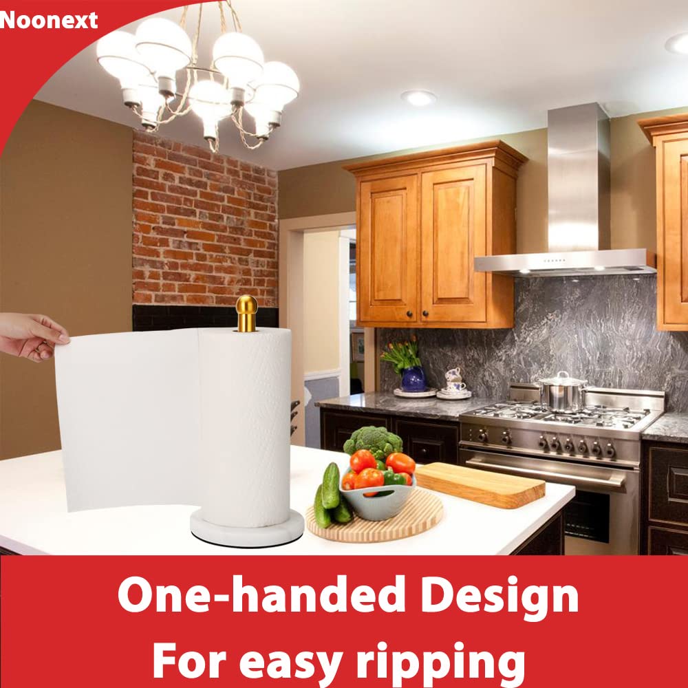 Gold Paper Towel Holder Countertop with Heavy Marble Base, Free Standing Paper Towel Roll Holder for Standard or Jumbo-Sized Rolls Brushed Gold