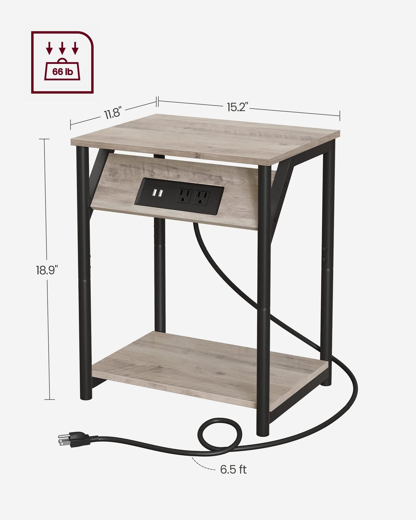 Set of 2 VASAGLE Side Tables with Charging Station