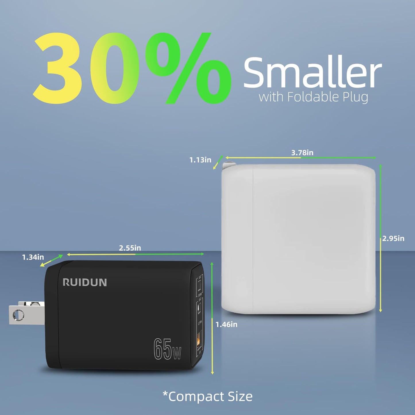 65W RUIDUN GaN USB C Charger, Travel-Friendly