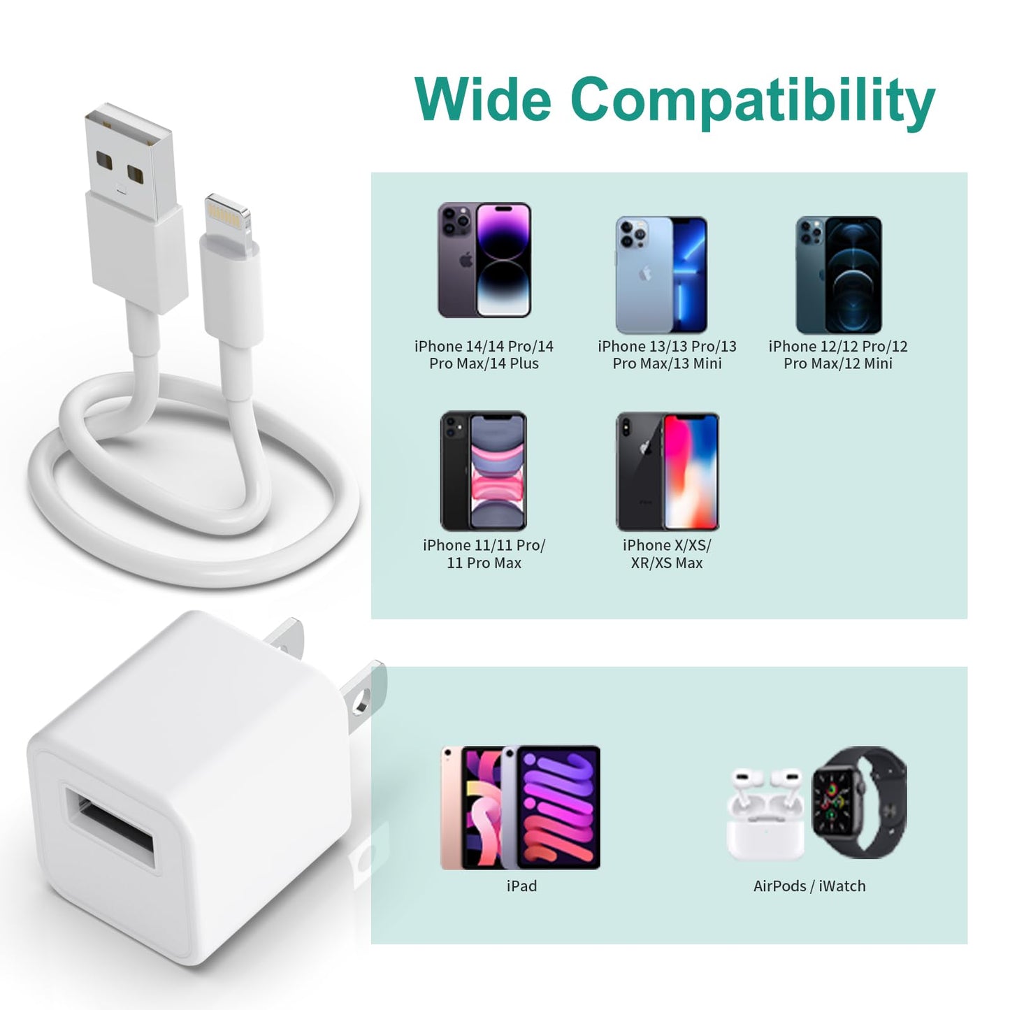 iPhone Charger Cable 3-Pack with Wall Adapter