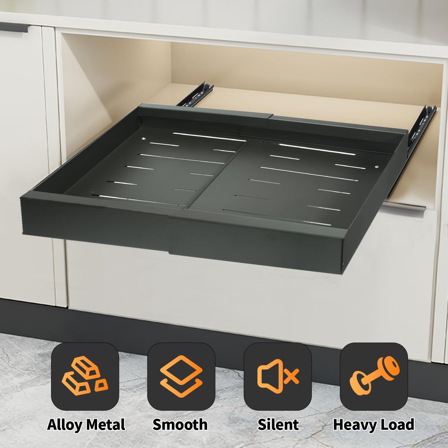 Pull Out Cabinet Organizer, Expandable Heavy Duty Slide Out Drawers with Adhesive Nano Film for Pots, Roll Out Shelf Storage for Kitchen Base Cabinet Organization, Pantry, Bathroom (Gray, 16.9" Deep)
