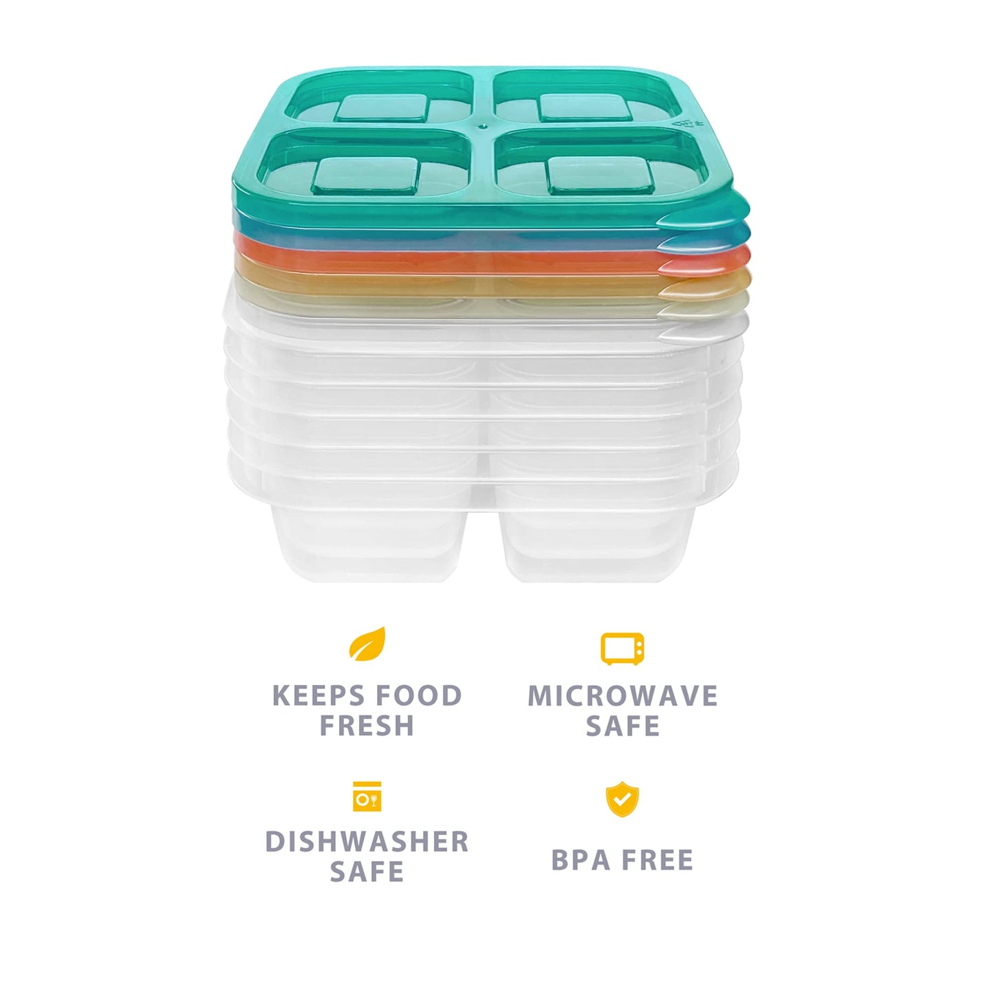 6 Pack 4-Compartment Food Storage Containers