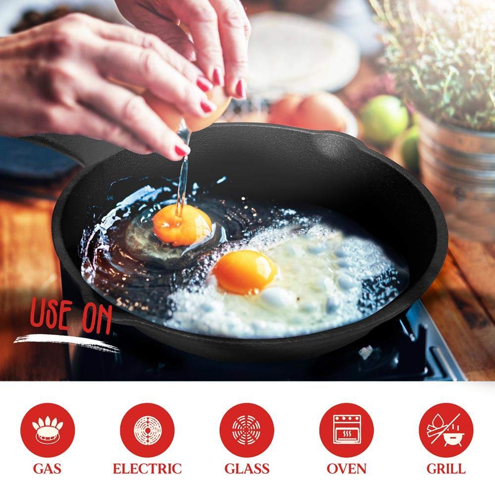 3-Piece NutriChef Cast Iron Skillet Set