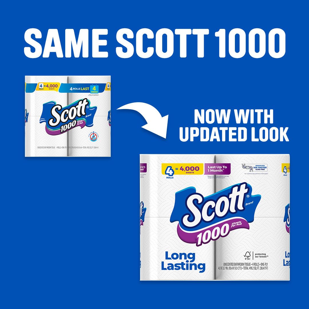 20 Rolls Scott Toilet Paper, Septic-Safe, 1-Ply
