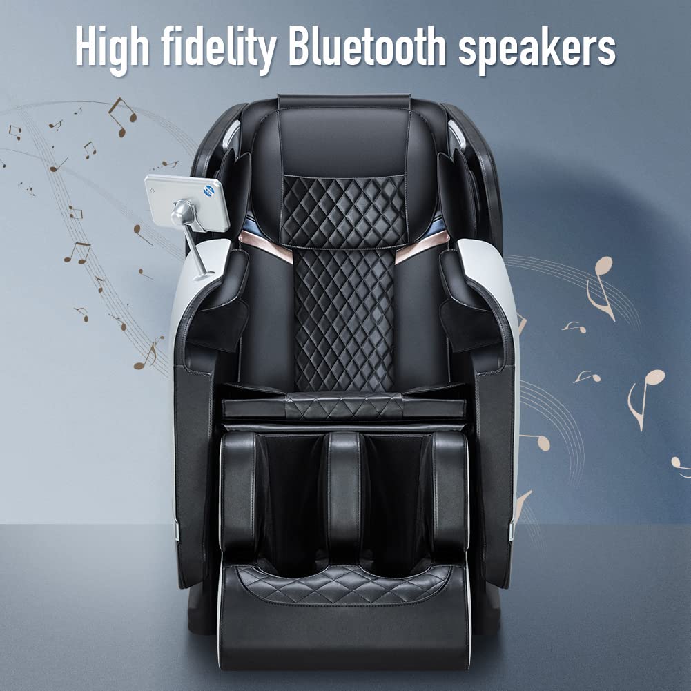 BONTEC Massage Chair Full Body Recliner - Zero Gravity with Heat and Shiatsu Foot Massage Office Chair LCD Touch Screen Display Bluetooth Speaker Airbags Foot Rollers (White)