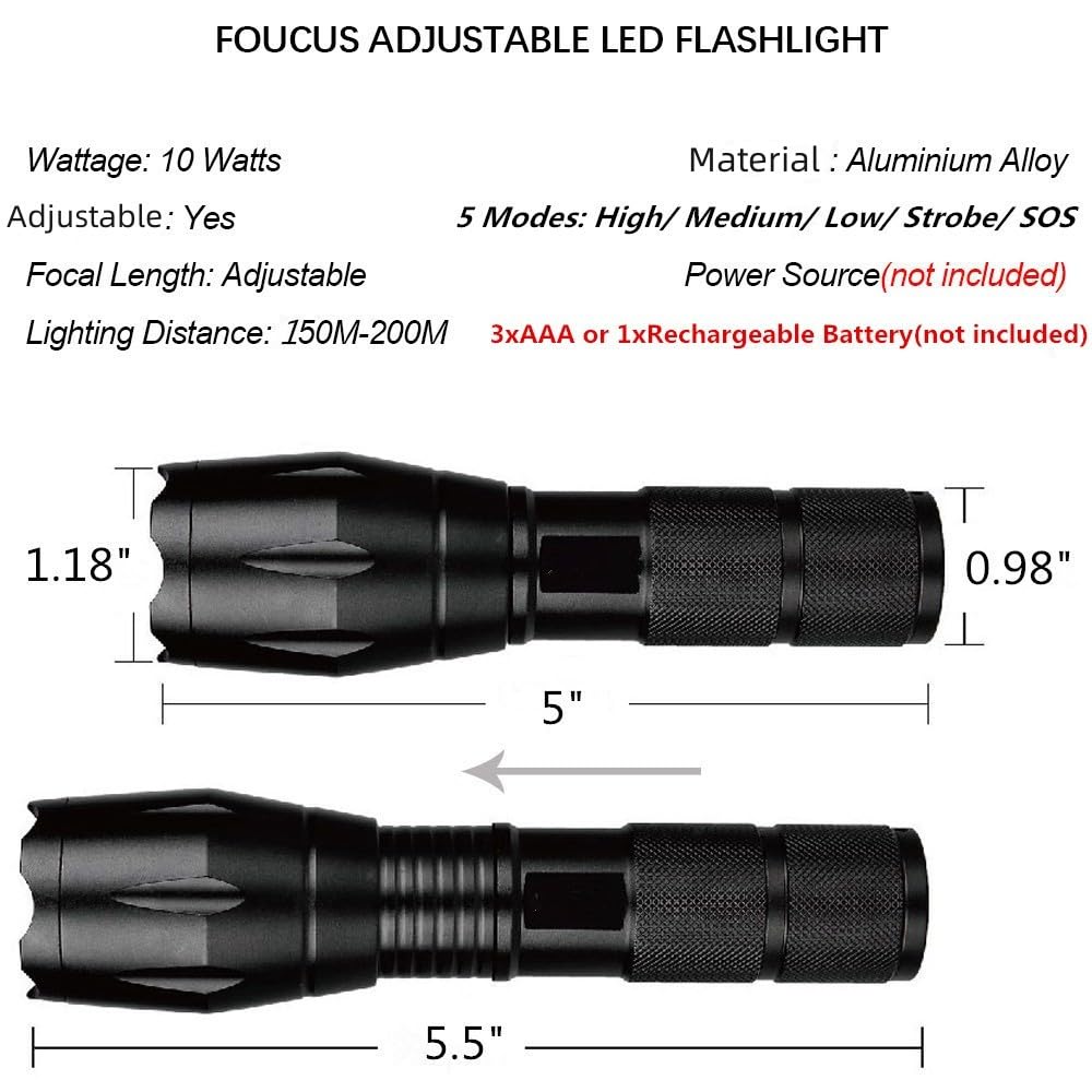 3000 Lumens Tactical Flashlight 2-Pack Waterproof
