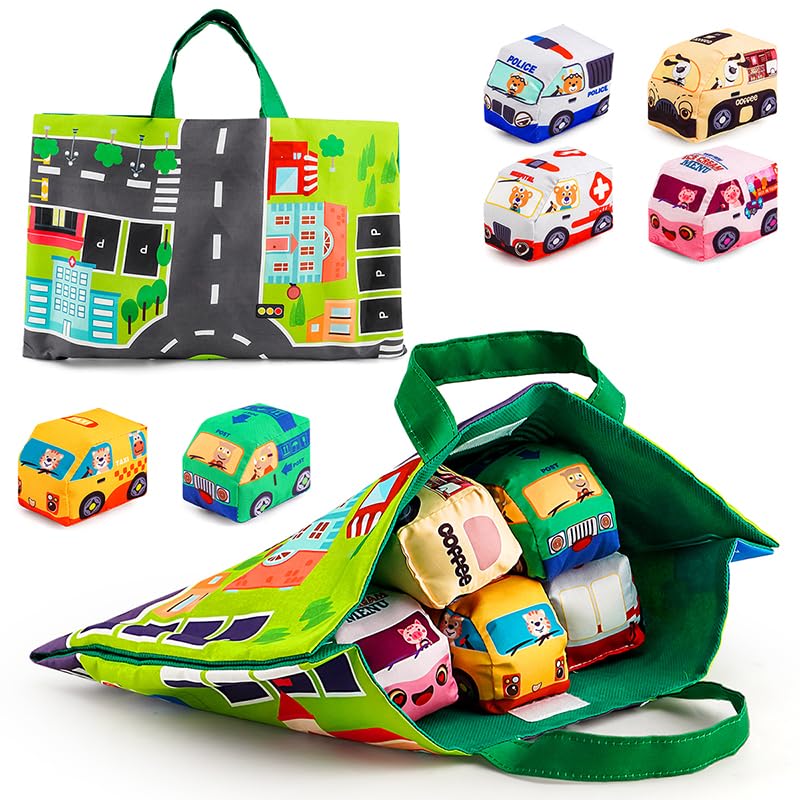 6-Pack Jingle Bell Fabric Car Toys with Bag