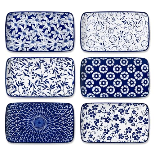 6 Pack Rectangular Ceramic Salad and Dessert Plates