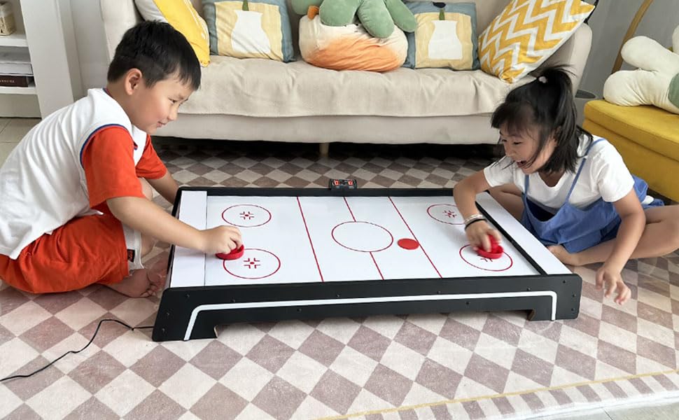 Air Hockey Table for Kids | Tabletop Air Hockey for Children, Girls, Boys, Teens with Air Hockey Pucks and Paddles, Electronic Fans
