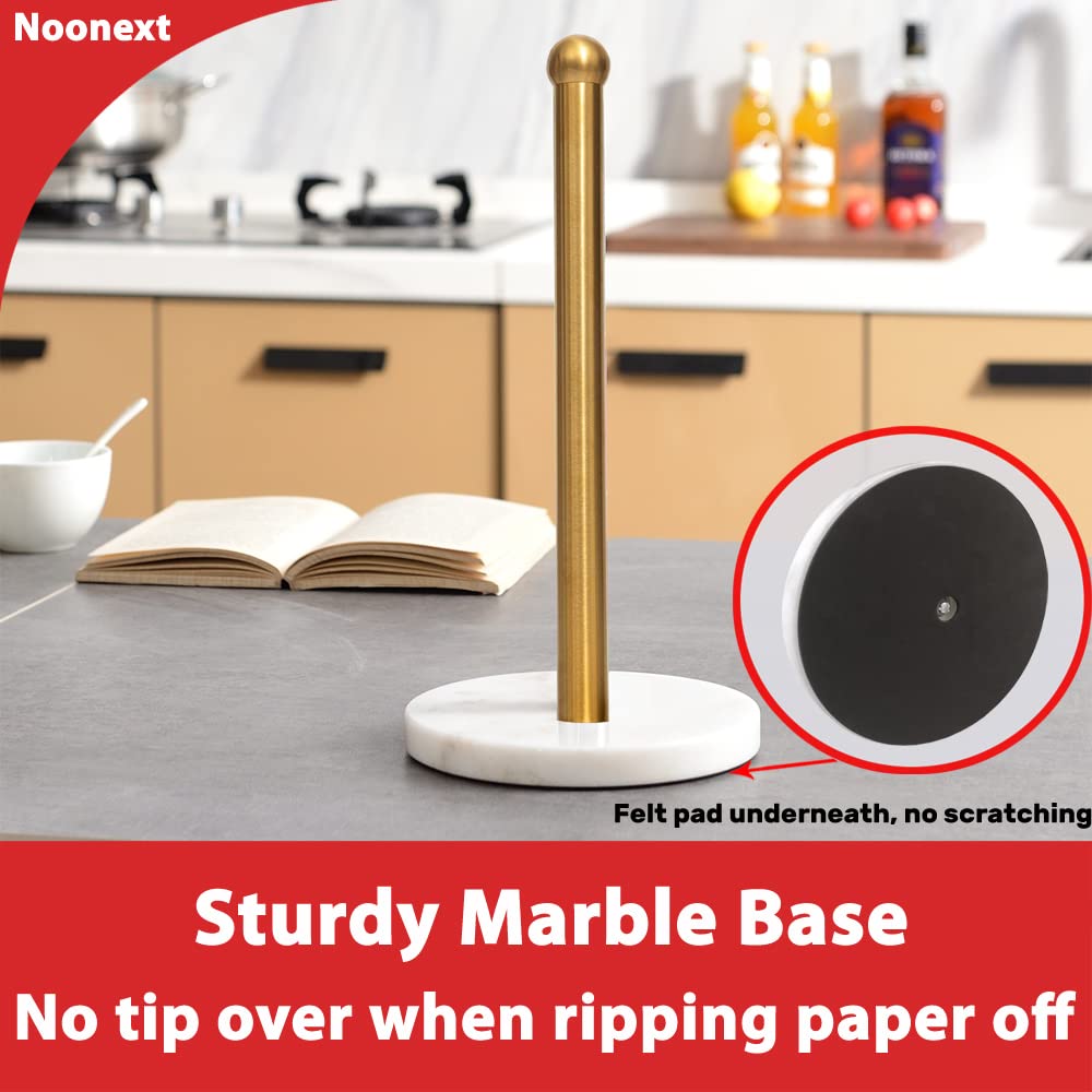 Gold Paper Towel Holder Countertop with Heavy Marble Base, Free Standing Paper Towel Roll Holder for Standard or Jumbo-Sized Rolls Brushed Gold