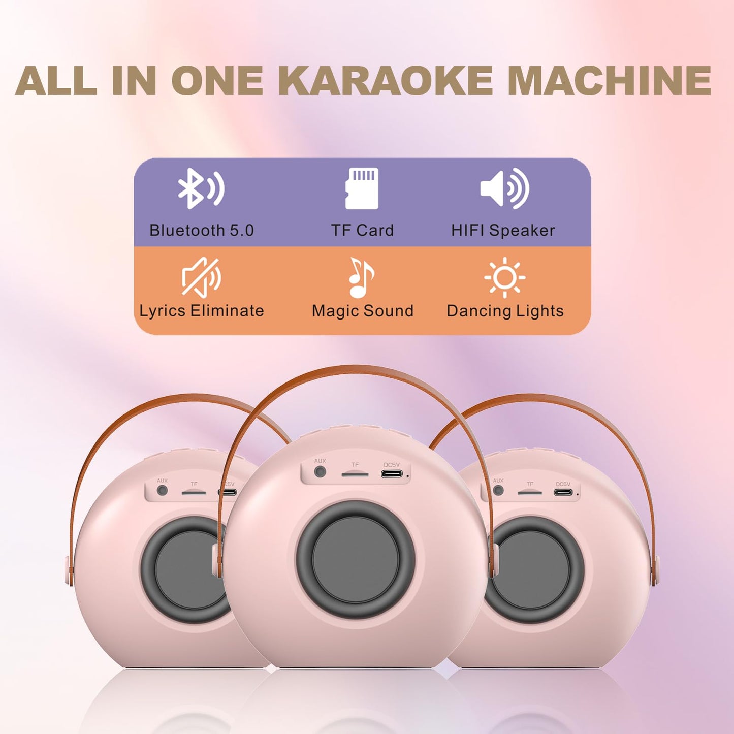 Kids Karaoke Machine with Wireless Microphone - Pink