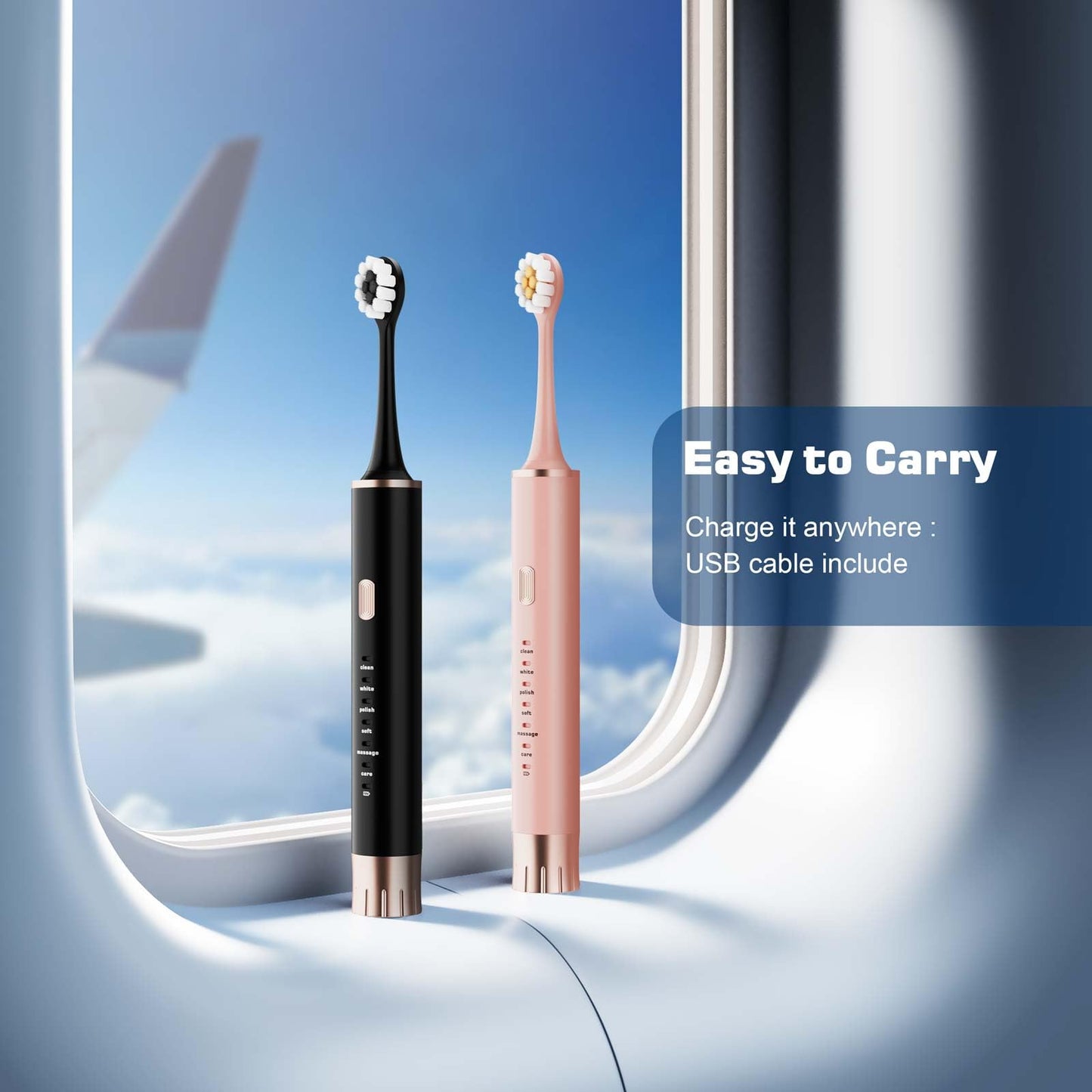 Aneebart Black & Pink Electric Toothbrush for Adults, 2 Pack Toothbrush,USB Rechargeable Sonic Toothbrush with 12 Brush Heads, Smart Timer, 6 Modes, 2-Hour Fast Charge Last 30 Days