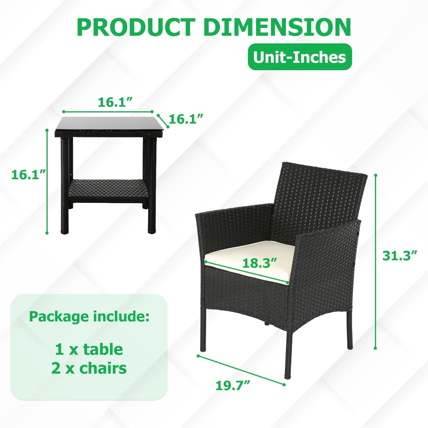 Outdoor Rattan Bistro Chair Set with Table