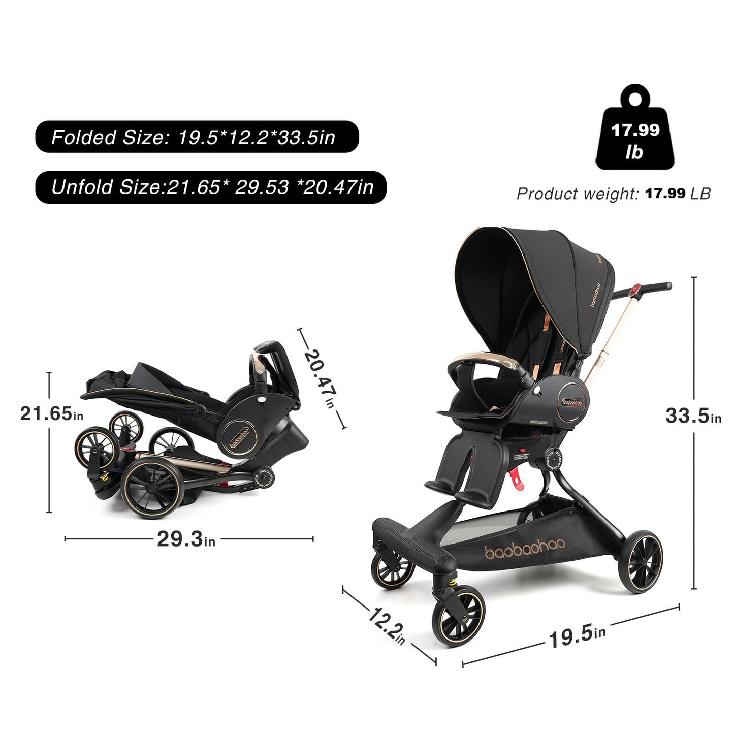 Lightweight 360° Rotable Baby Stroller with Canopy
