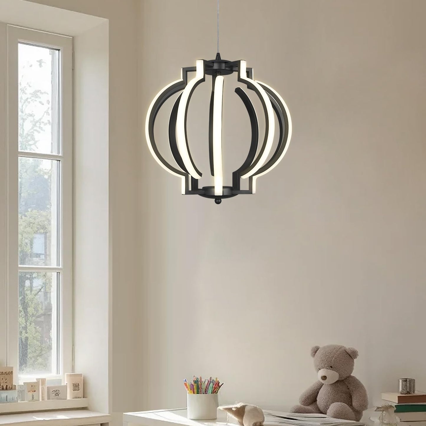 Bisect Black Modern Led Chandelier,Globe Dimmable Adjustable Round Hanging Lamp 4000K,Easy Install Suitable Pendant Light Fixturs for Dinning Room Bedroom Kitchen Island Corridor(10Light)