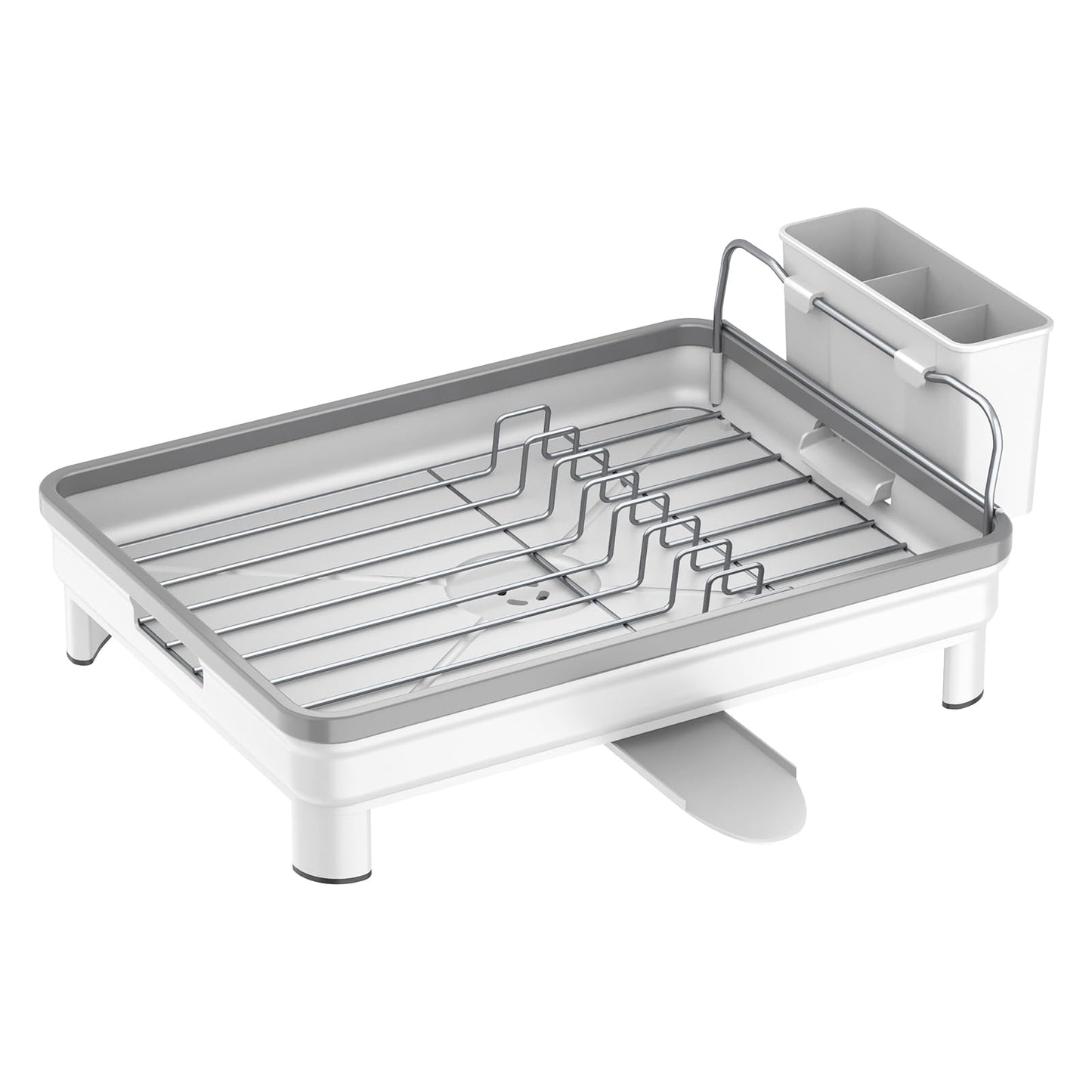 Ewaiira Dish Drying Rack, Dish Racks for Kitchen Counter, Anti-Rust Dish Dryer Rack with 360° Swivel Spout Drainboard Set, Utensil Holder and Cup Holder for Kitchen Countertop (White)