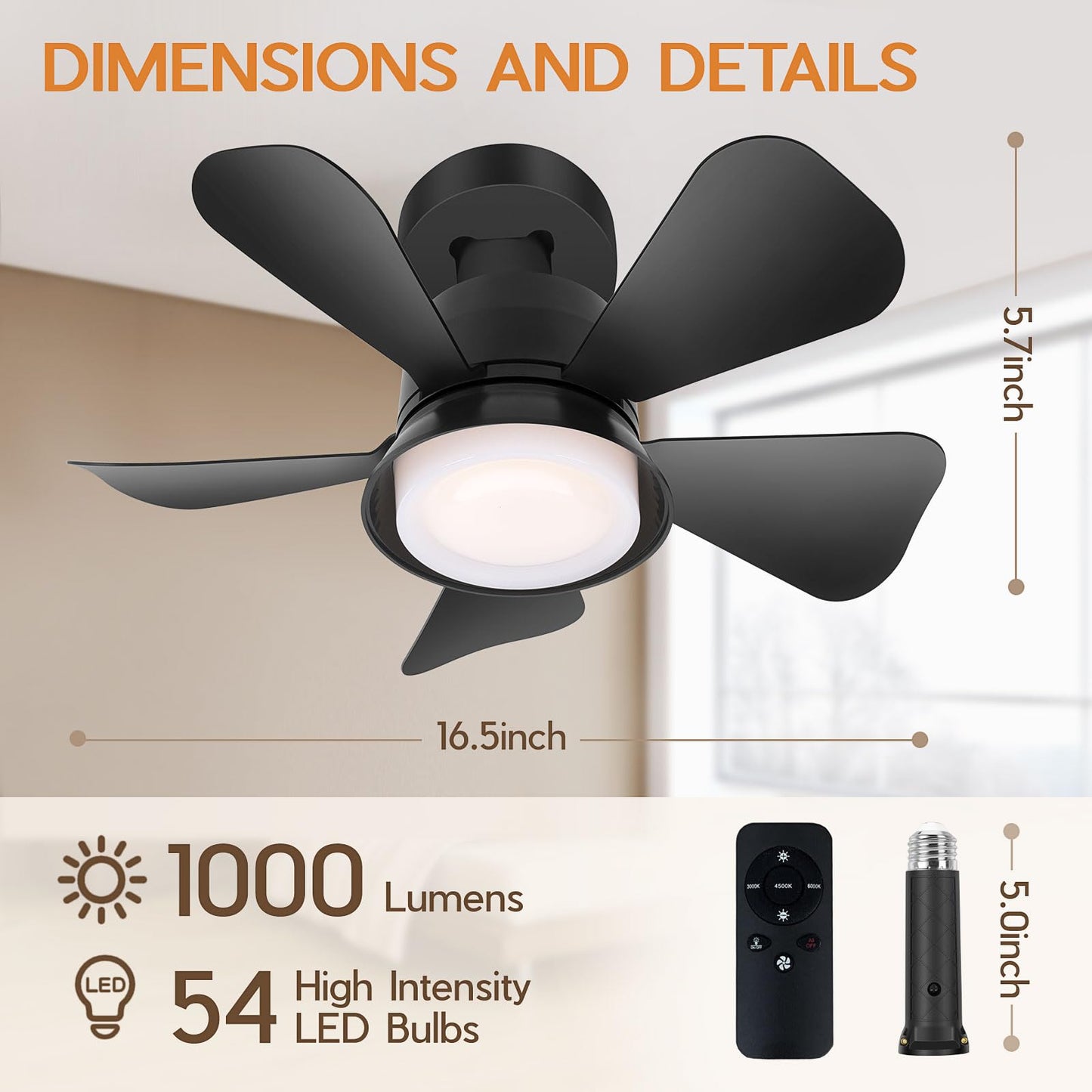 Dimmable Ceiling Fan with Light and Remote